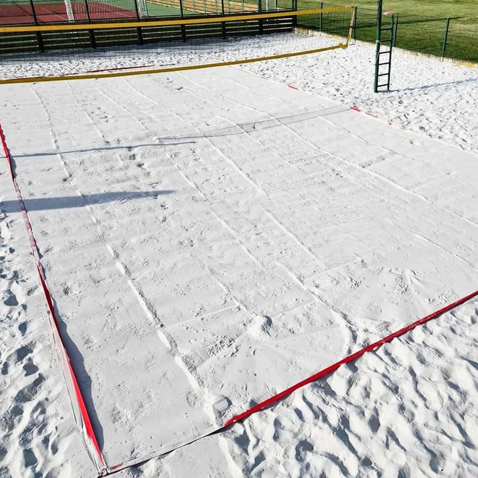 Kit de marquage de ligne de terrain de volleyball de plage 8 x 16 m, rouge, avec piquets, corde en nylon et clous de sol