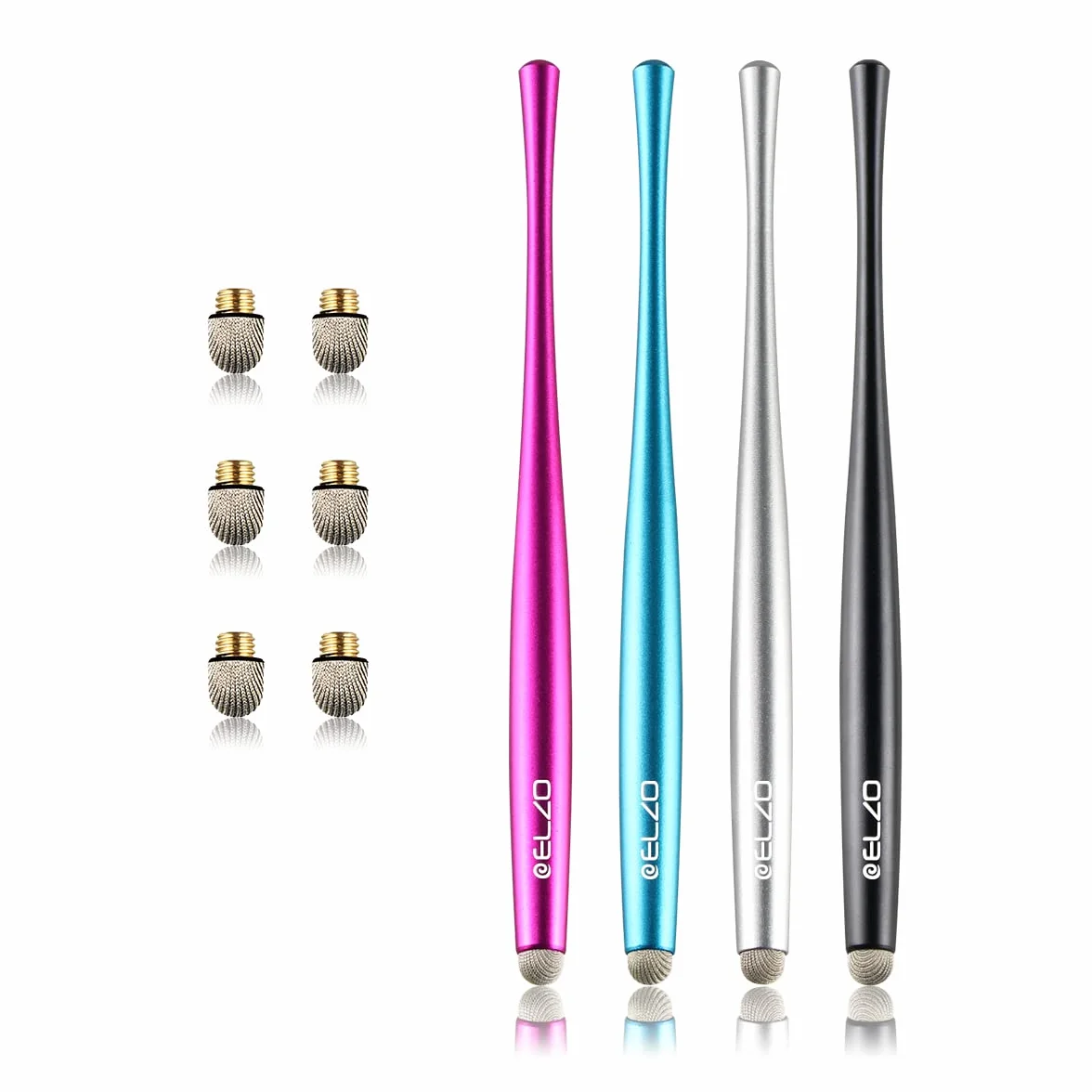ELZO Stylo Tactile 4 pièces avec 6 Fibres de Remplacement pour iPad Android iPhone Samsung