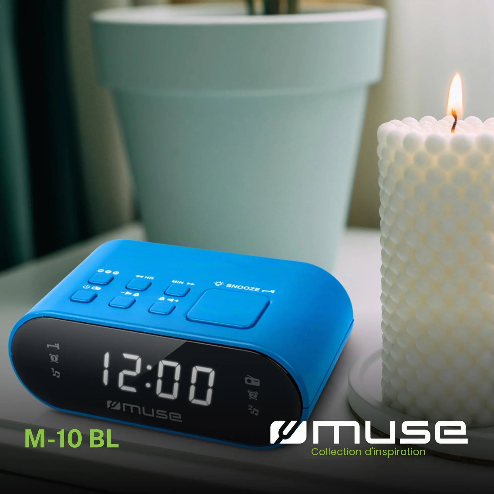 Muse M-10 BL Radio-réveil avec écran LED, 20 stations mémorisables Bleu