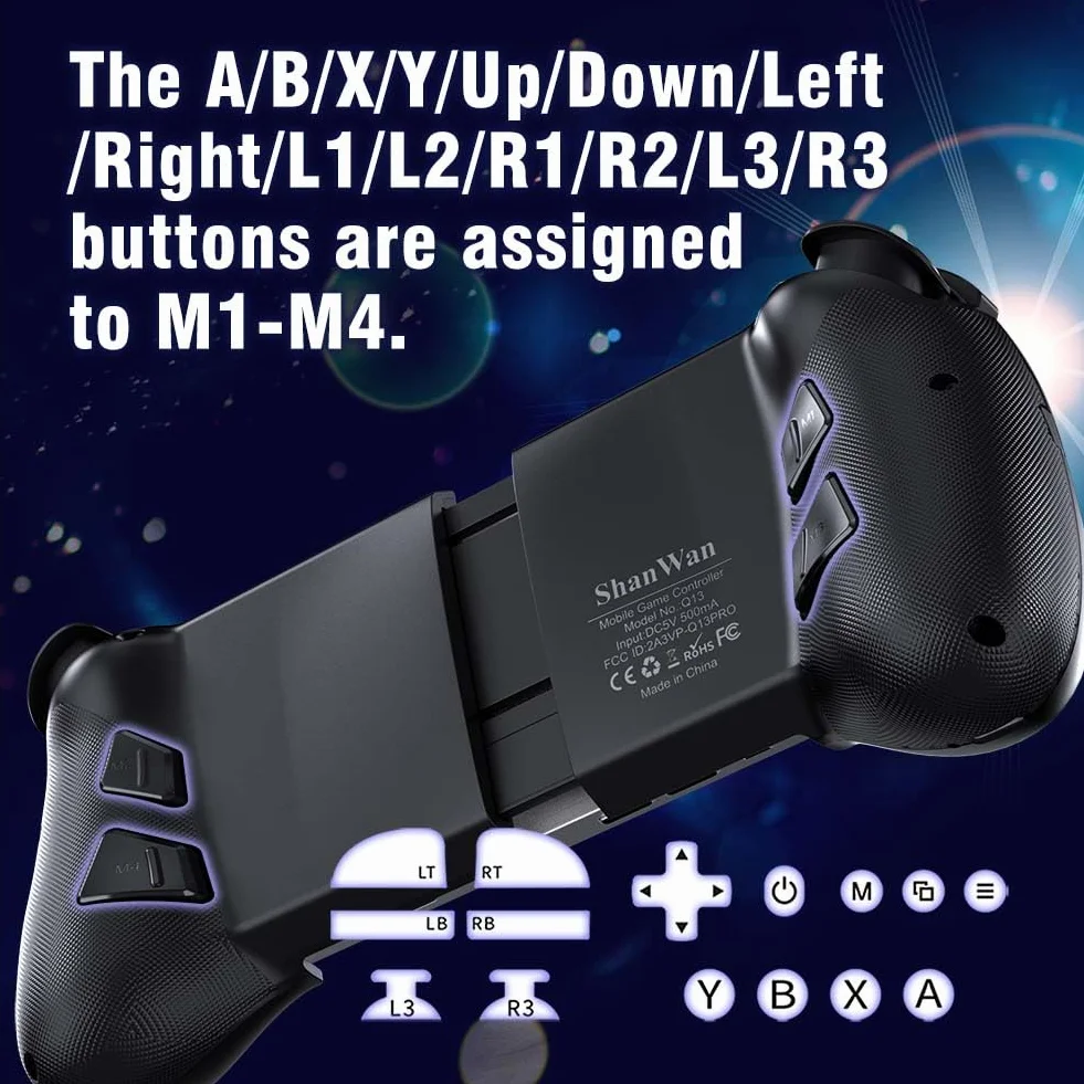 ShanWan Manette Smartphone Android/iOS, Manette de Jeu Mobile avec Hauteur du Joystick Réglable pour Xbox Cloud Steam Link GeForce NOW MFi Arcade Game (Ferreux)