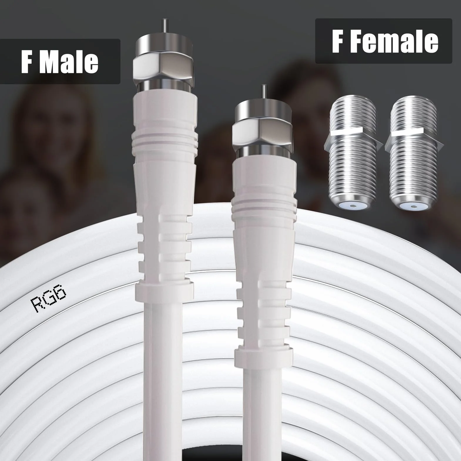 TUOLNK RG6 Câble d'antenne TV F mâle RG6 câble coaxial avec connecteur F femelle 75 Ohm, pour décodeur câble, TV, satellite, 6,6 pieds (2 M)