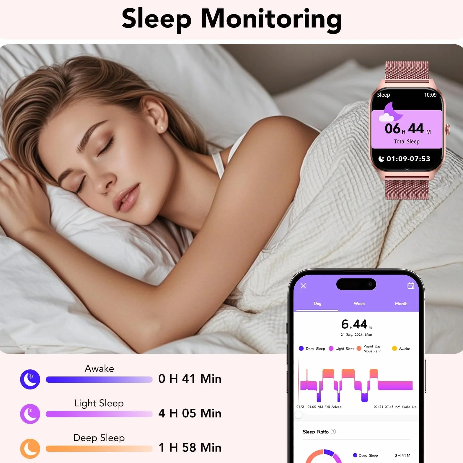 CASCHO Montre Connectée Femme avec Appel Bluetooth, 1.85"HD Smartwatch Femme avec Fréquence Cardiaque/Sommeil/SpO2, IP68 Étanche Fitness Tracker avec 120+ Modes Sportifs, pour Android iOS - Doré rose