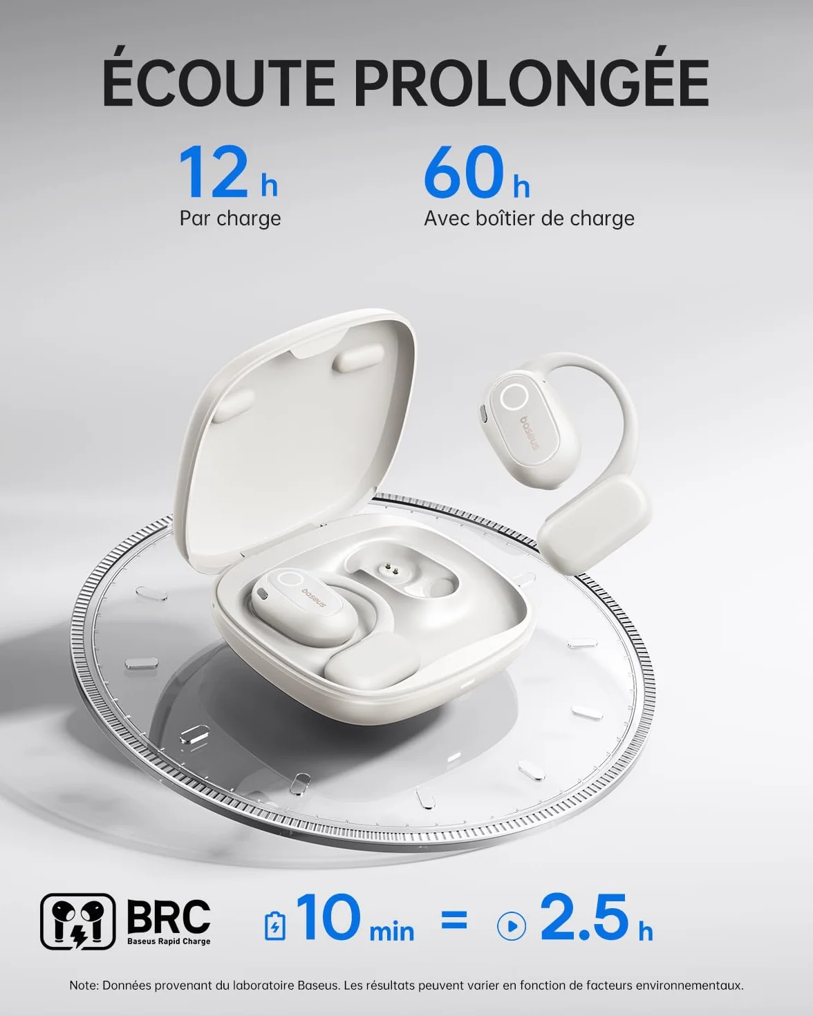 Baseus Bowie MF1 Casque Bluetooth Ouvert Acoustique Dirigé Basses Puissantes Ultra Léger IPX4 Étanche Microphones ENC Écouteurs sans Fil Bluetooth 5.4 pour Course à Pied Entraînement Fitness