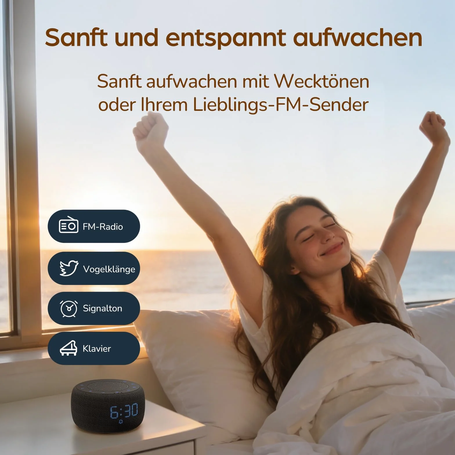 DOUMOSH Réveil Radio avec Bluetooth, réveil numérique avec variateur d'intensité 0-100%, veilleuse colorée, réveil avec Haut-Parleur Bluetooth pour la Chambre à Coucher - Gris Espace