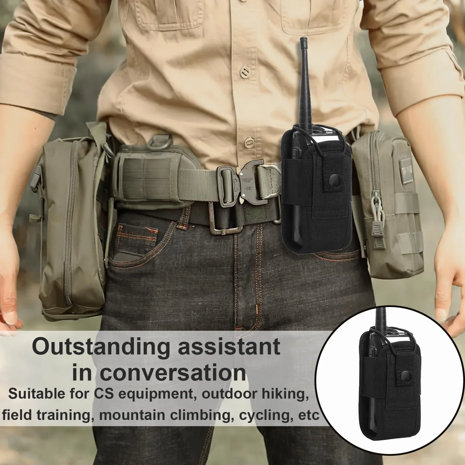 Tactique Titulaire Cas Étui Molle Pochette de Ceinture Nylon Étui de Radio Tactique Molle pour Gilet étui Universel réglable pour Talkie-walkie Sac pour Radio Portable ou Talkie-walkie