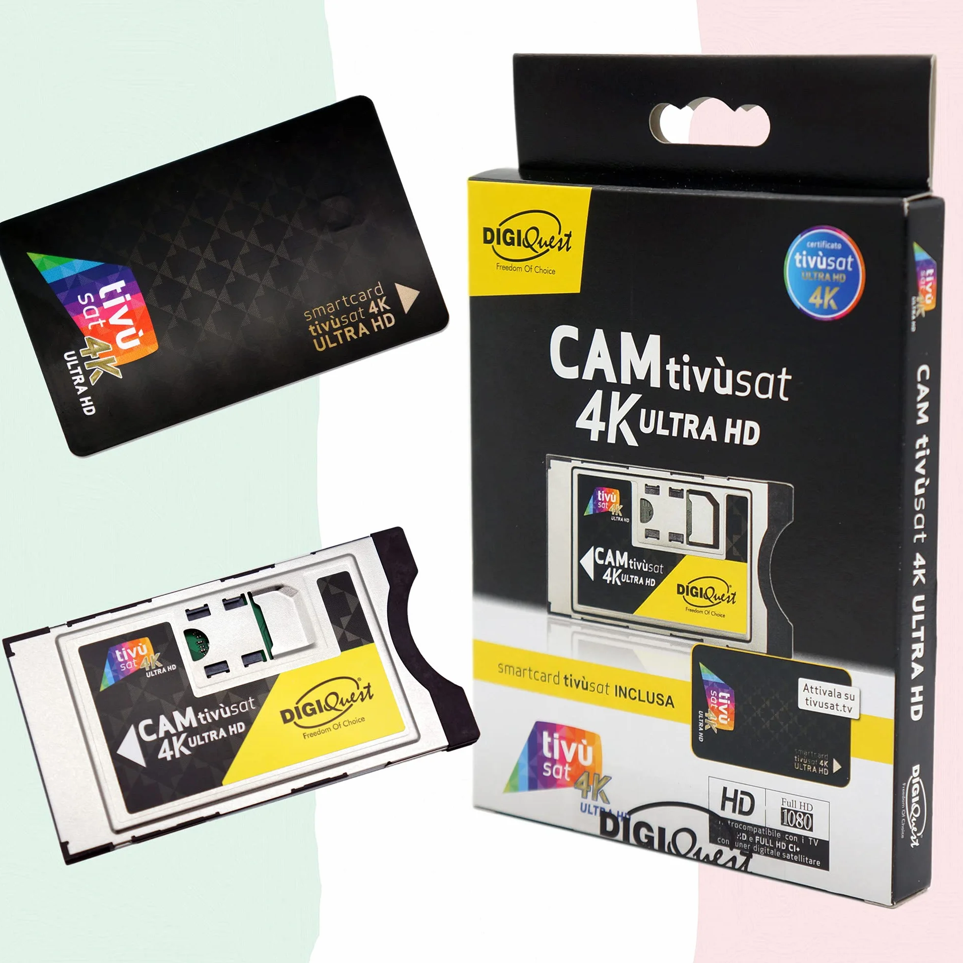 Module CI+ Noir DIGIQuest TiVuSat Carte noire 4k pour chaînes italiennes HD/4k HotBird 13,0° Est