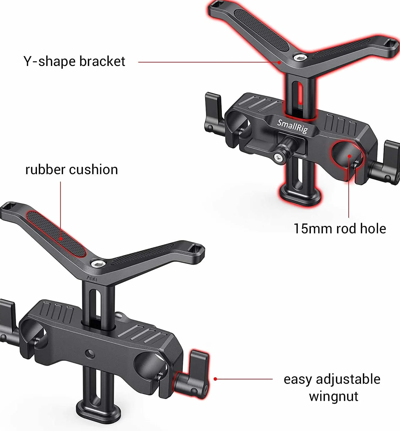 SmallRig BSL2681 Support d'objectif de 15 mm de long, hauteur réglable de 53,5 mm pour appareil photo reflex numérique