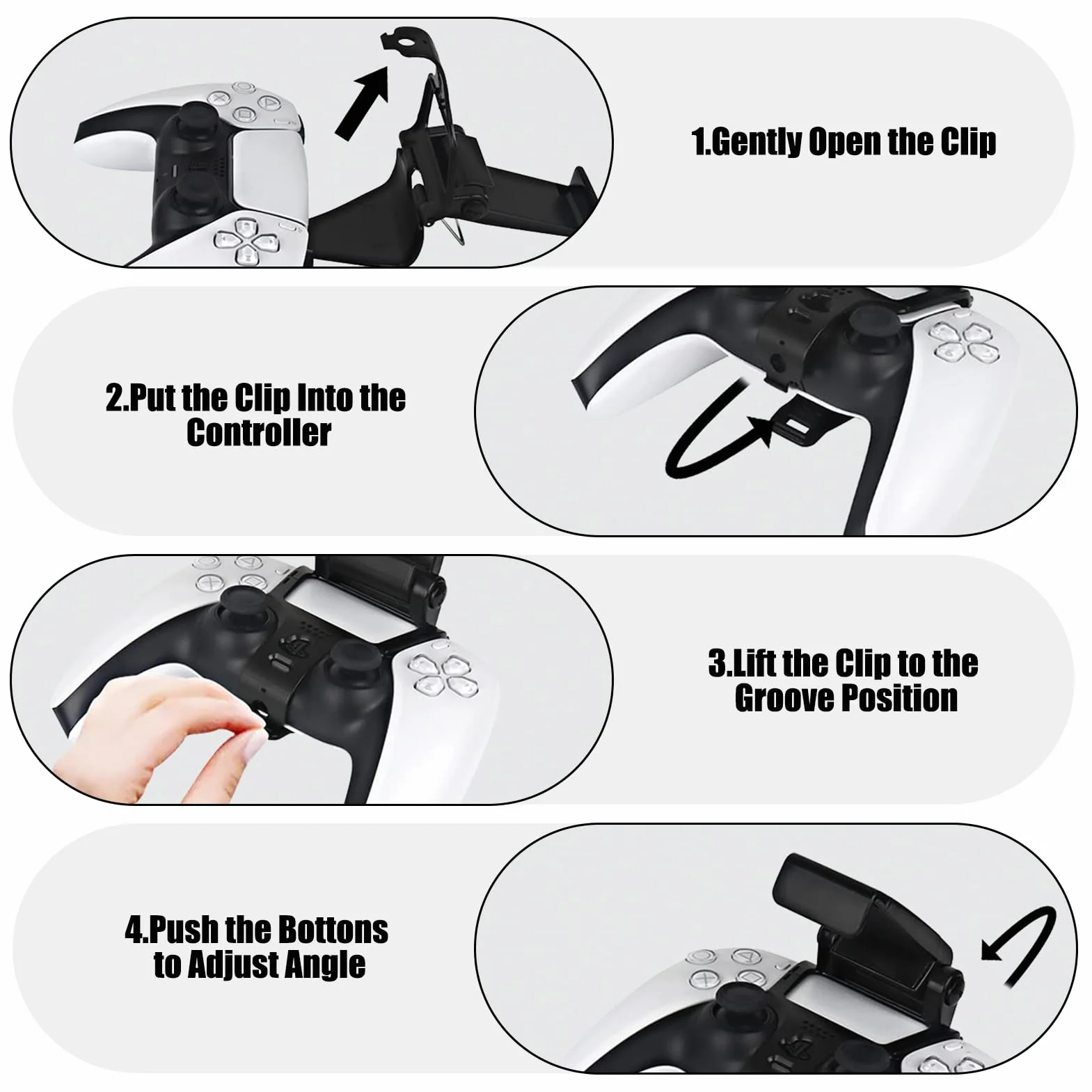 Support Téléphone Portable Manette Pliable, Support Clip pour PlayStation 5 DualSense Controller, Clip Pliable Angle Vue Ajustable, Compatible avec Smartphones- Noir(Manette Non Incluse)