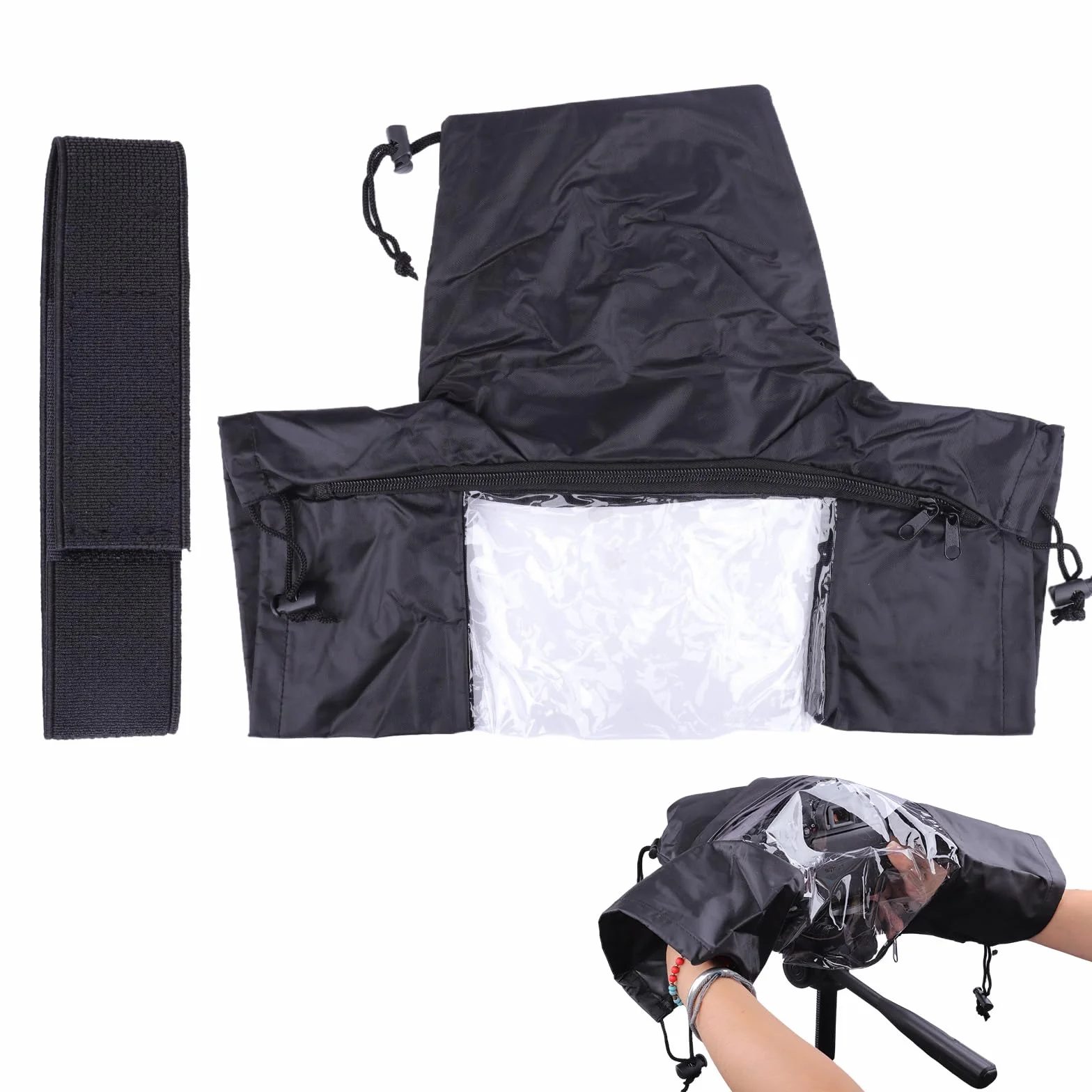 Housse De Protection Imperméable en Nylon pour Appareils Photo Reflex DSLR – Couverture Anti-Pluie pour Fujifilm, Canon, Sony – Ultra Claire avec Manches Réglables Et Accès Facile Aux Commandes