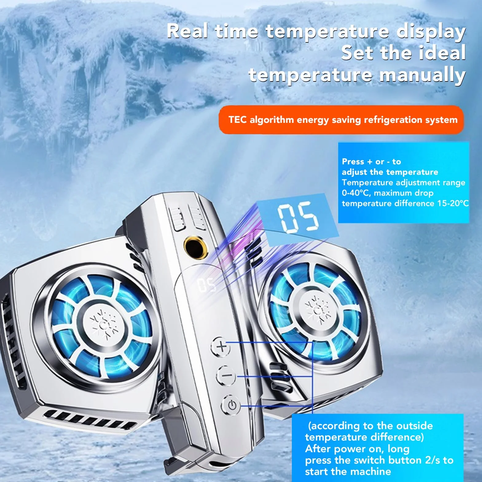 Gugxiom Refroidisseur de Téléphone, Ventilateur de Refroidissement pour Téléphone Portable avec Deux Turbines et Moteurs, Ventilateurs de Téléphone de Réfrigération à (Argent)