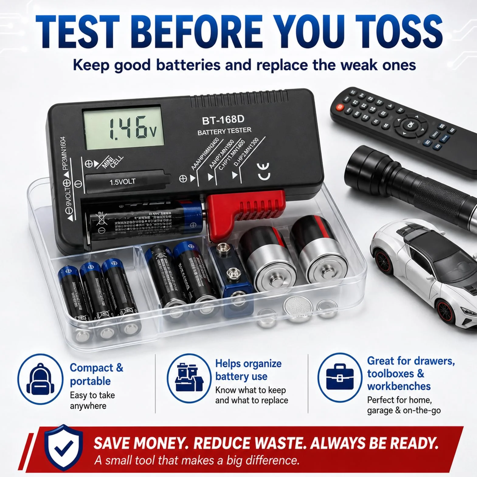 Testeur de batterie numérique,Testeur de Piles Universel,contrôleur de batterie pour AA AAA C D 9V 1.5V Batteries