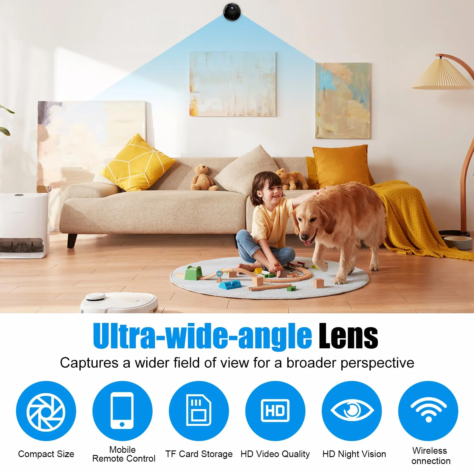 Mini Caméra de Surveillance WiFi 1080P Intérieur, Camera Intérieur et Extérieur sans Fil avec 2.4GHz WiFi, Vision Nocturne et Détection de Mouvement, pour Maison et Voiture