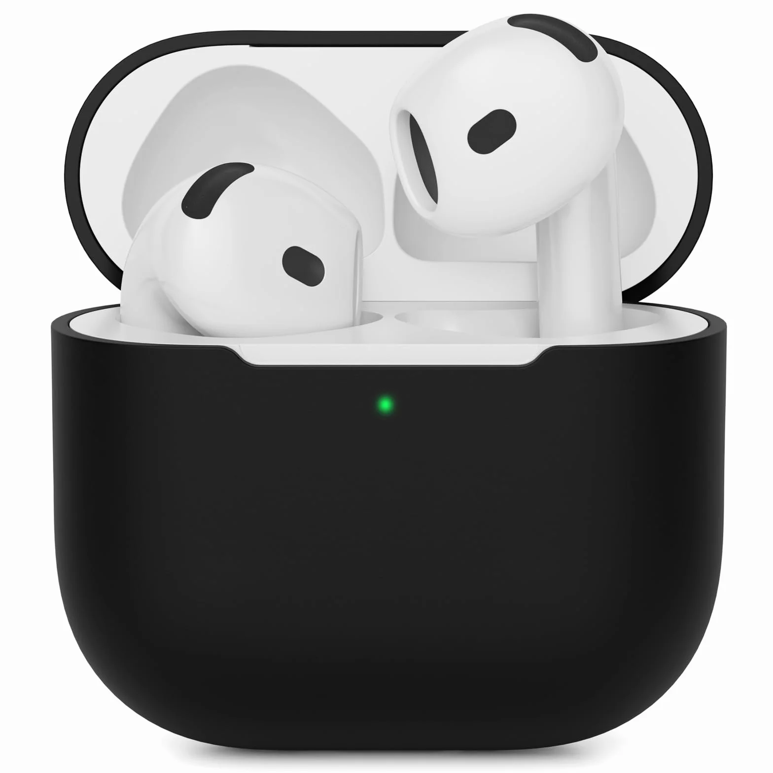 Coque en Silicone Compatible avec AirPods 4 2024, Housse Protecteur pour AirPods 4ᵉ Génération, Étui en Silicone Souple pour Airpods 4, LED Avant Visible (Noir)