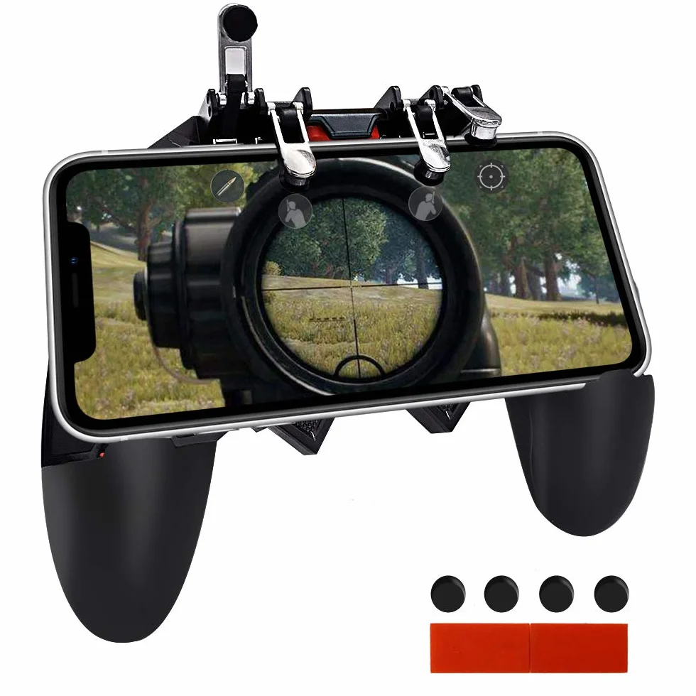 Manette Mobile Contrôleur Telephone 6 Doigts Gamepad Joysticks pour PUBG iPhone iOS Android Smartphone Largeur de 7 à 9,5 cm