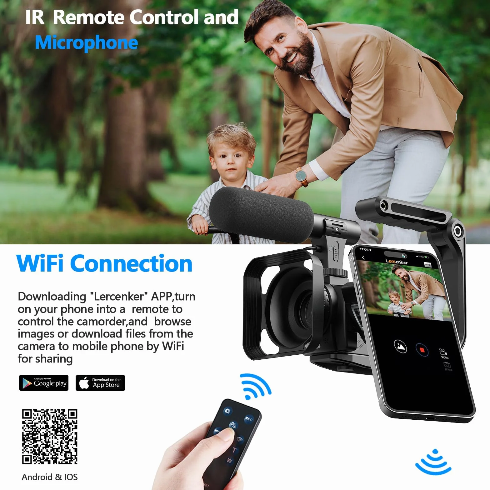Caméscope 5K 56MP Vidéocaméra YouTube avec Microphone Trépied Stabilisateur, Vision Nocturne WiFi, Zoom 16X, Carte SD 64GB, 2 Batteries