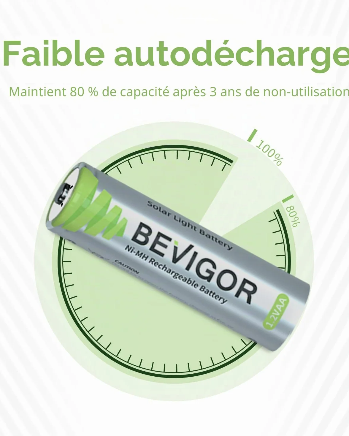 BEVIGOR Piles Rechargeables Solaires AA 1000mAh 1.2V NiMH pour Lampes Solaires Extérieures