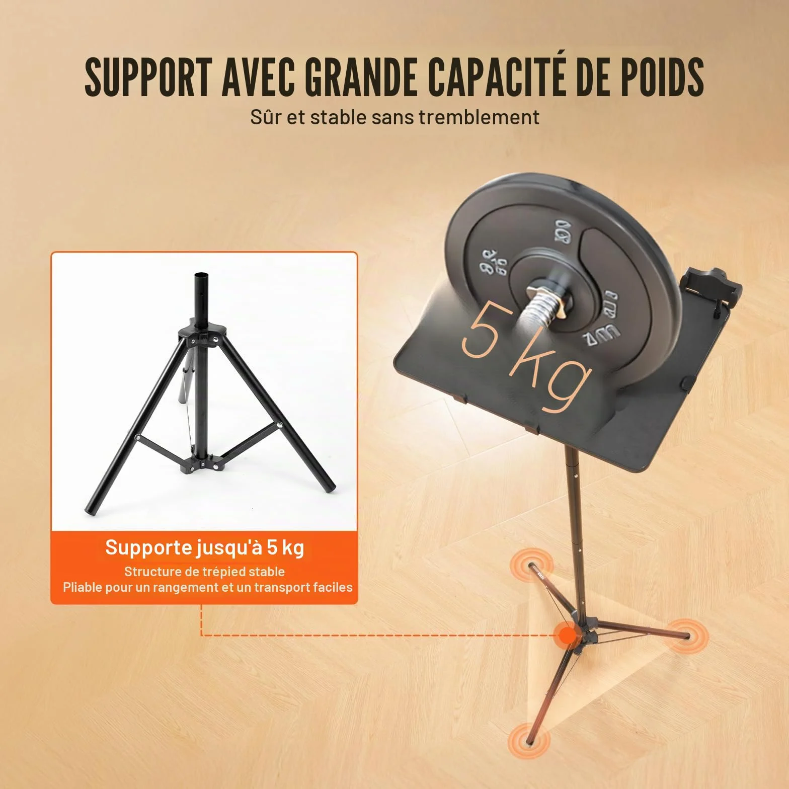 VEVOR Support Trépied Vidéoprojecteur Hauteur Réglable 68,5-160 cm avec Plateau et Support Téléphone