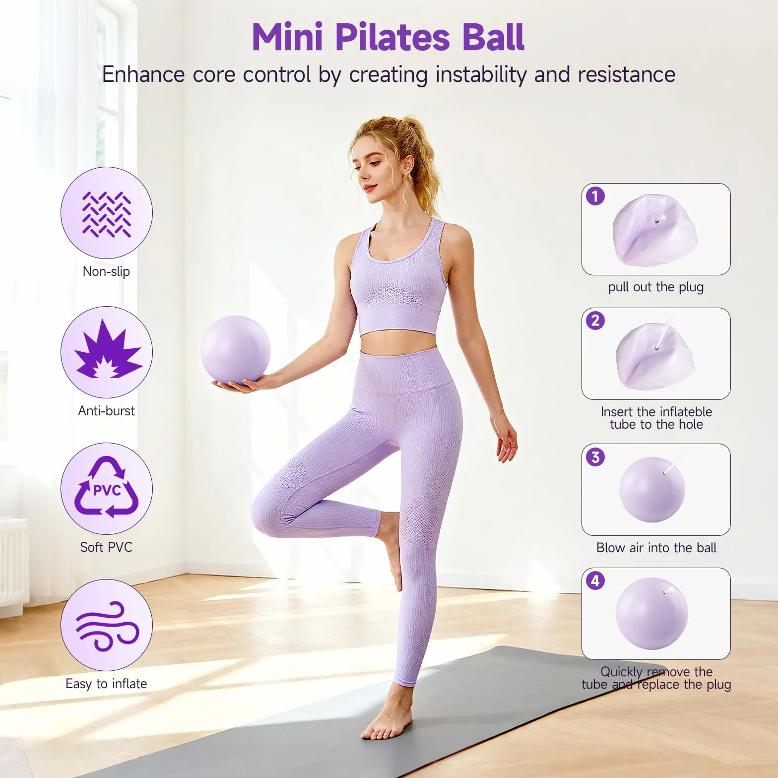 Set Anneau Pilates avec Cercle Pilates, 4 Bandes Résistance 15-45 LB, Mini Ballon Anti-éclatement, Kit Pilates Maison