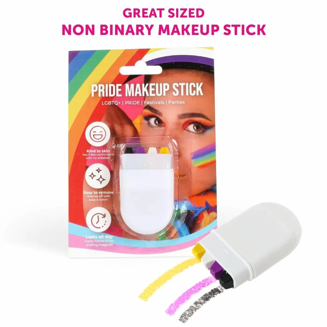 LOVETRENDS Bâton de maquillage pour visage drapeau panexuel - Rose, jaune et cyan - Maquillage LGBTQ+ Pride