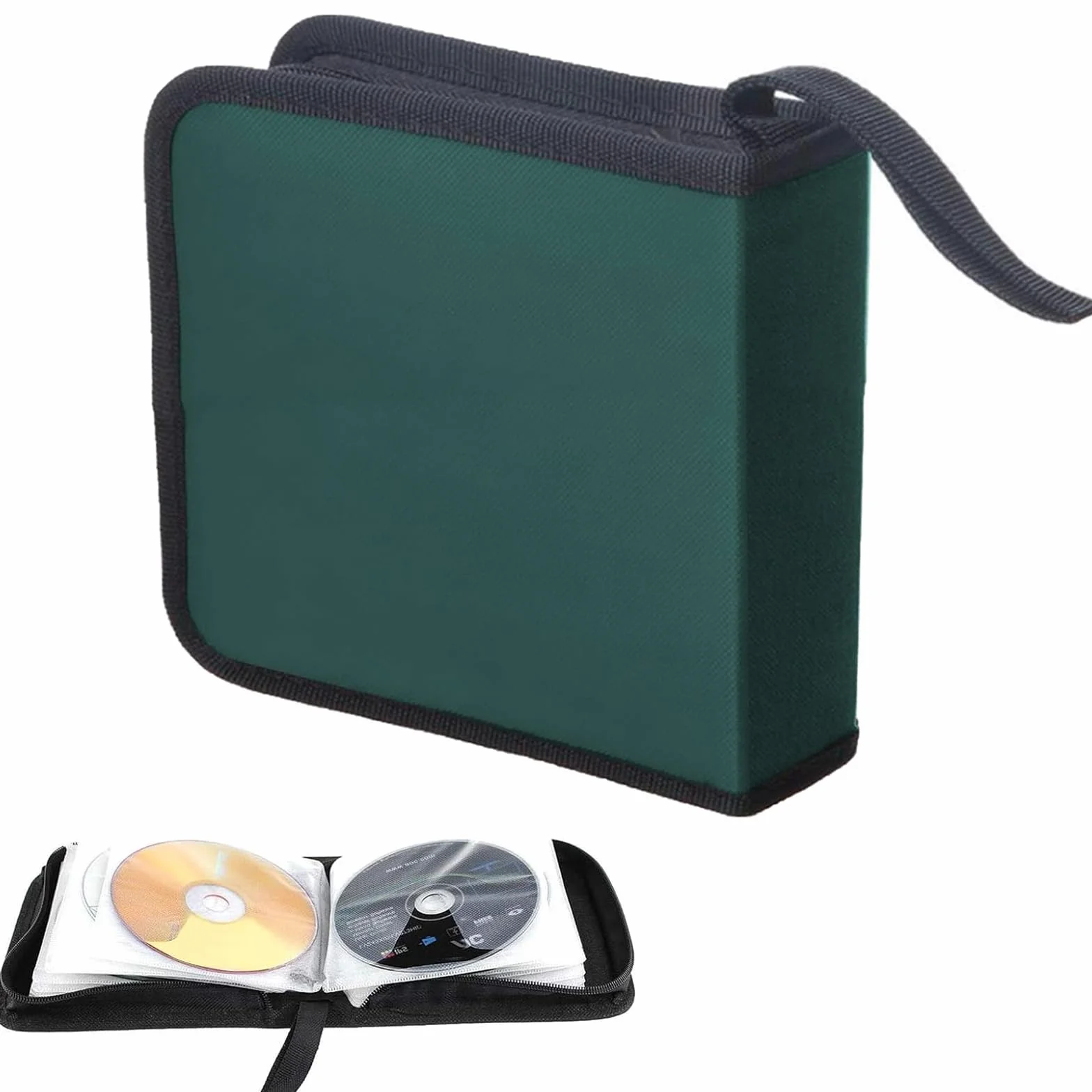 Pochette CD, Sac de Rangement à Fermeture éclair, Sac de Rangement de Disques pour 40 Disques, Sac de Rangement de CD pour la Voiture et la Maison, Sac de Rangement de Disques, Vert