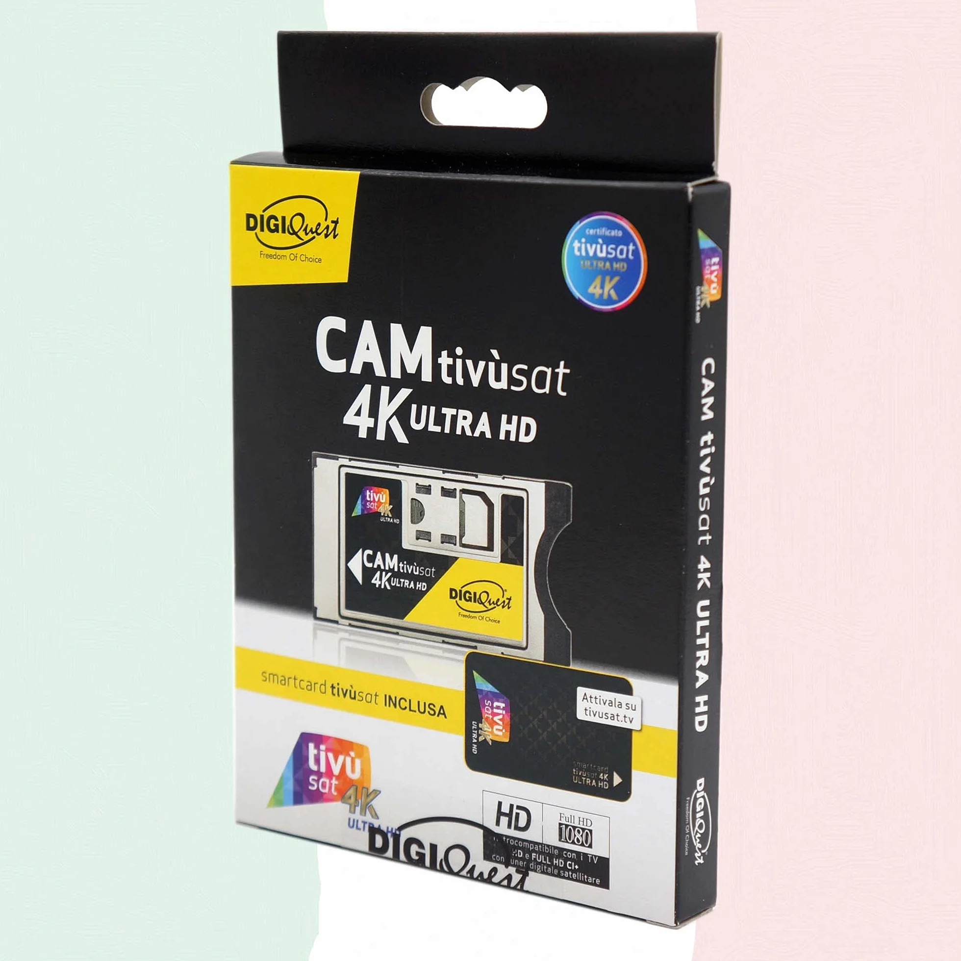 Module CI+ Noir DIGIQuest TiVuSat Carte noire 4k pour chaînes italiennes HD/4k HotBird 13,0° Est