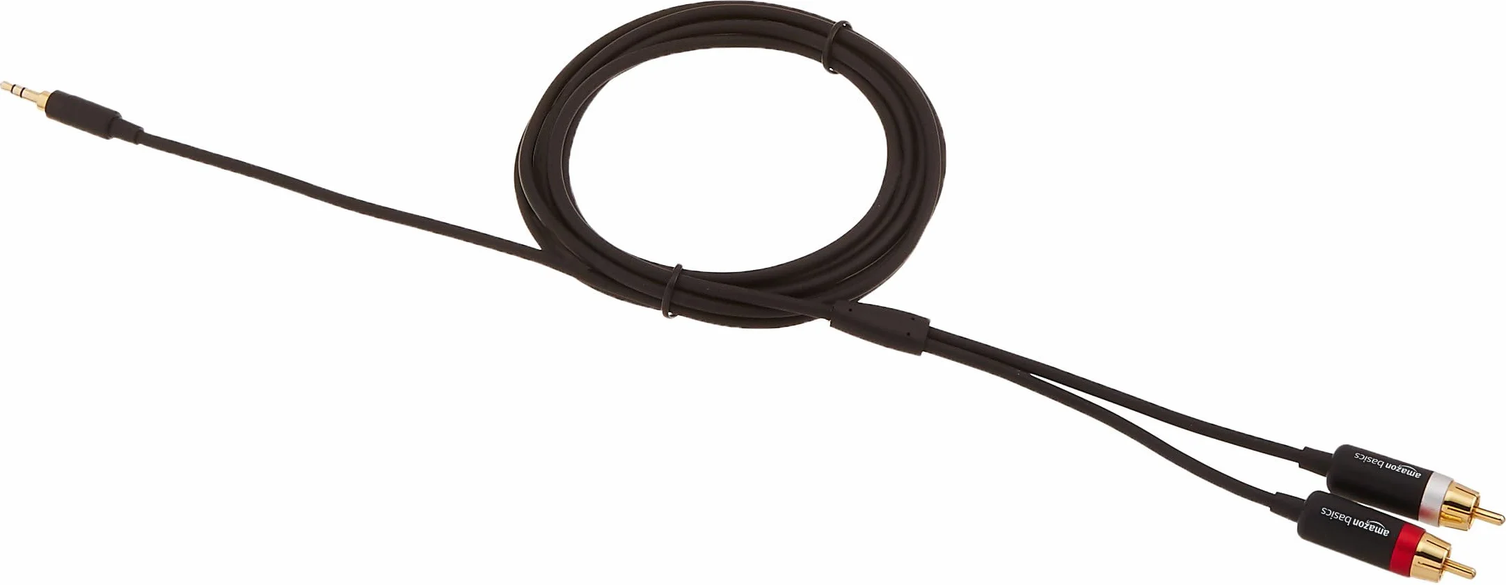 Amazon Basics Câble adaptateur audio auxiliaire 3,5 vers 2 RCA 2,4 m Noir prises plaquées or
