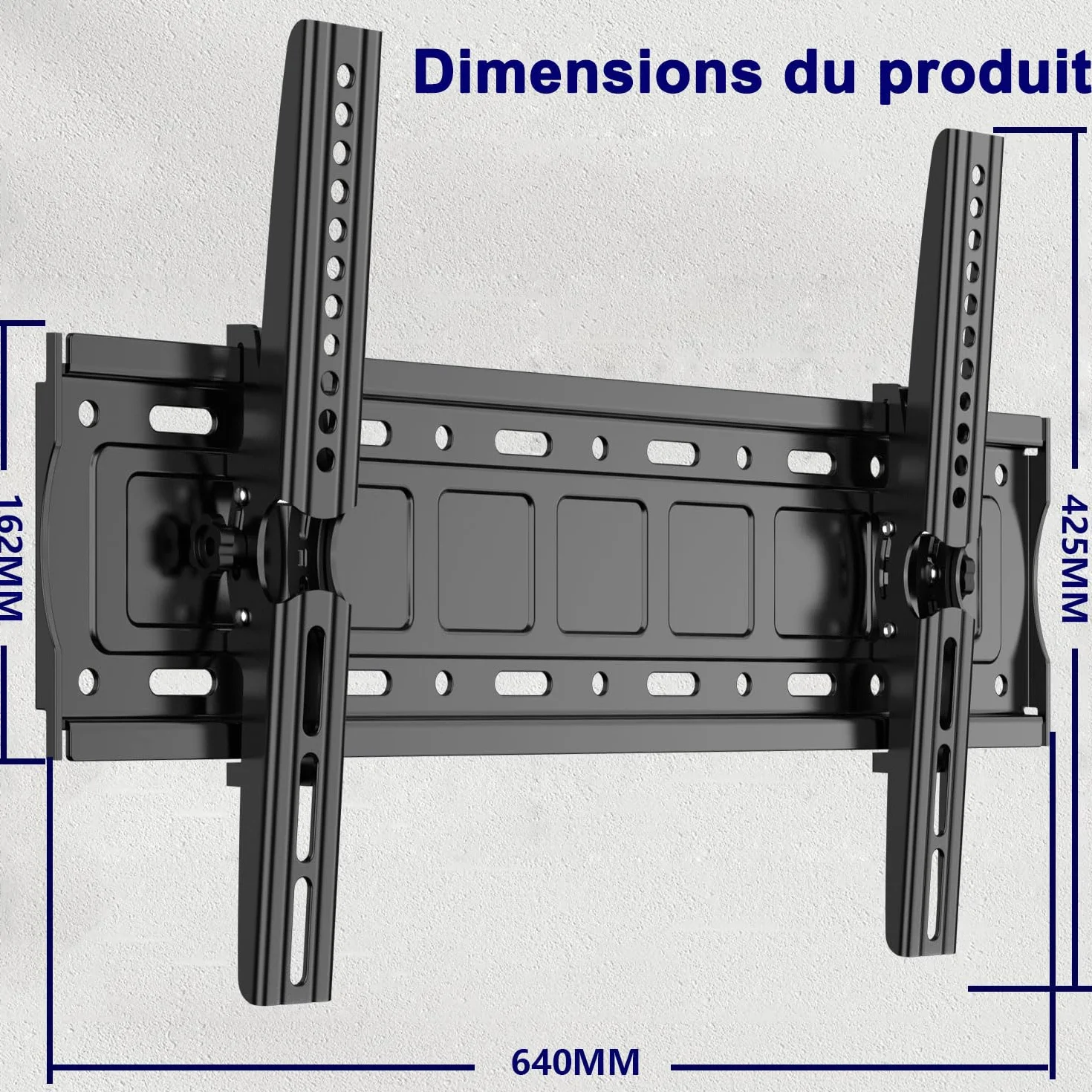 Support Mural TV pour téléviseurs de 32 à 75 Pouces, réglage de l'inclinaison vers Le Haut et vers Le Bas, VESA Max 600x400 mm Charge 70 kg, 40 43 50 55 60 65 Pouces Rack Mural pour TV