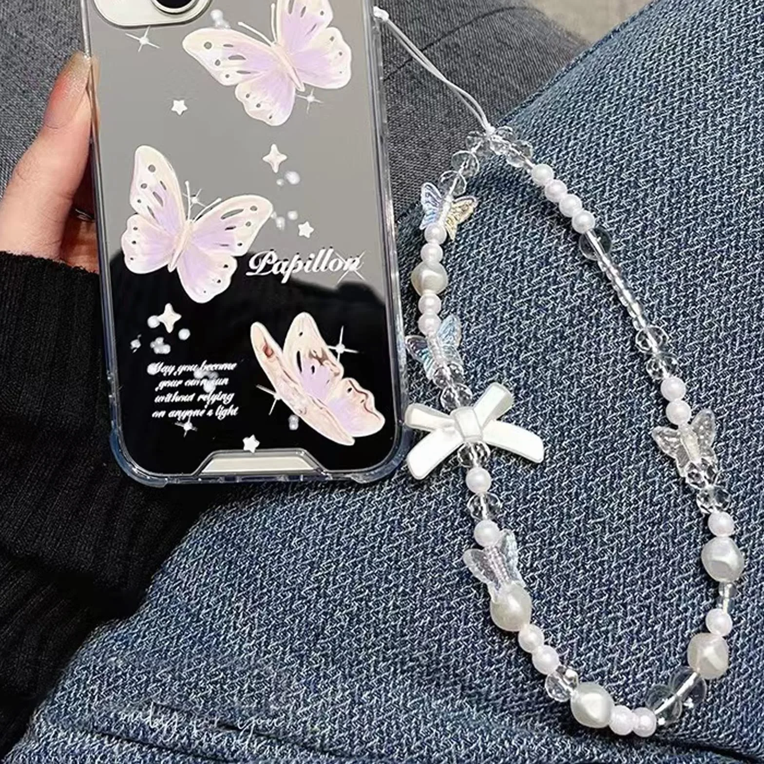 Lanière de Téléphone en Perles Rose, Chaîne Anti-Perte Cordon Portable