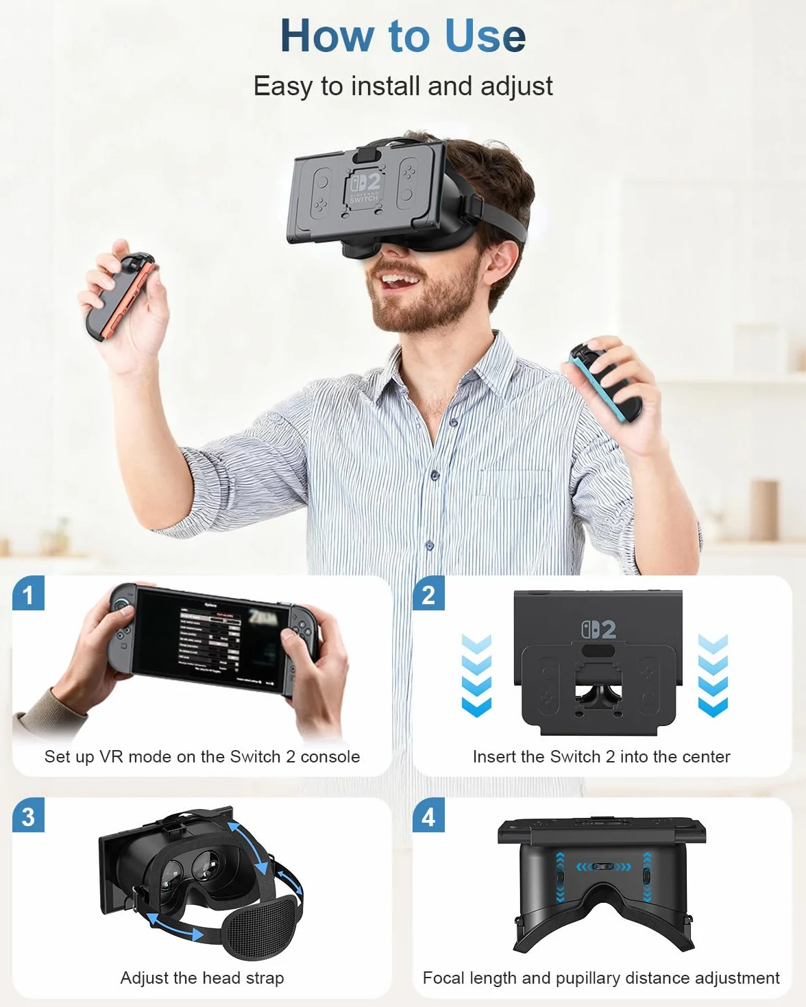 Casque VR Nintendo Switch 2 (2025) Lunettes Réalité Virtuelle Lentilles HD Réglables Sangle Confortable Noir