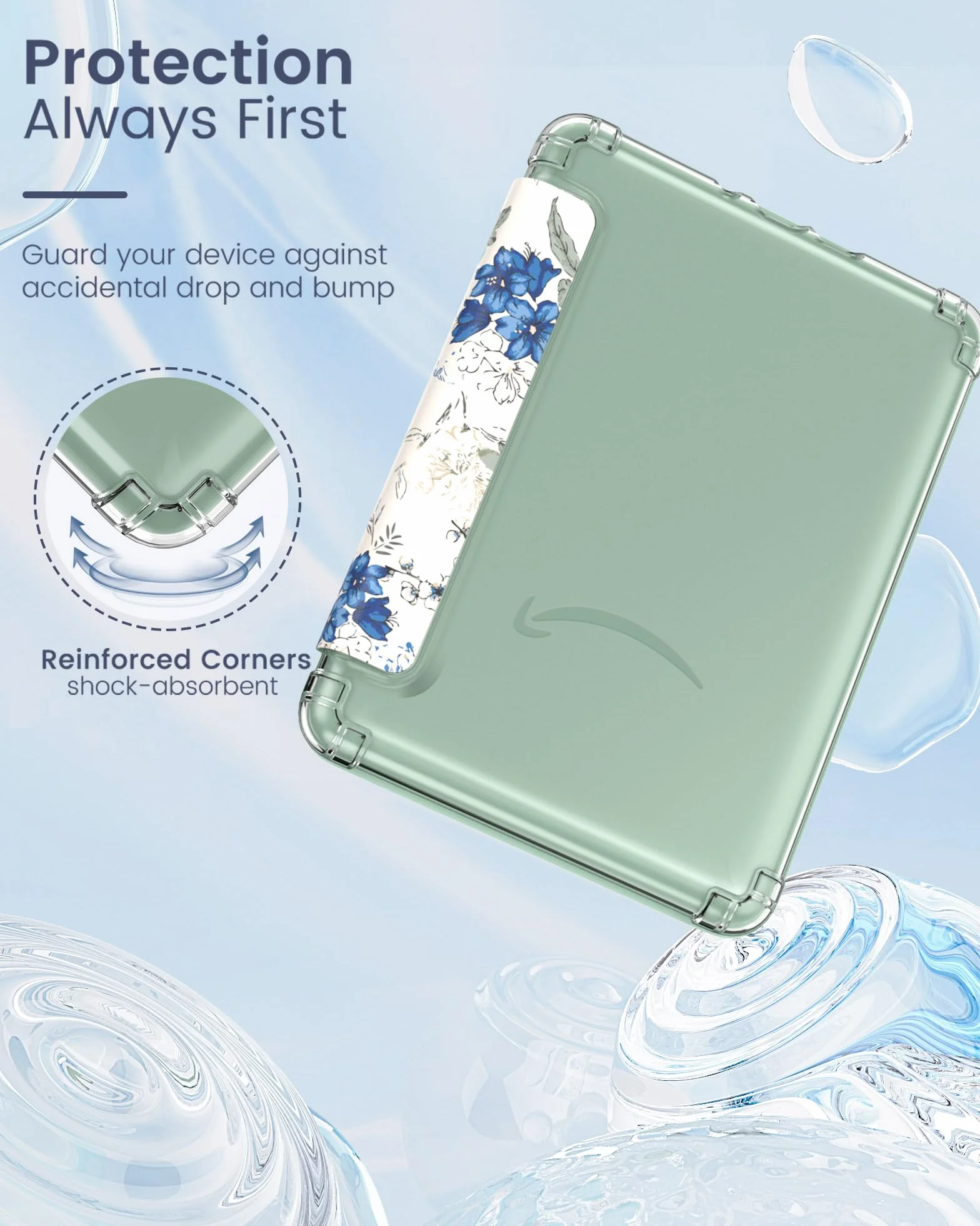 MoKo Coque pour 7" Kindle Paperwhite 12 Gén Modèle 2024 et Kindle Colorsoft Signature Edition 2024, Étui de Protection Ultra Clair en TPU Souple et Transparent avec Auto Réveil/Sommeil, Blanc & Bleu