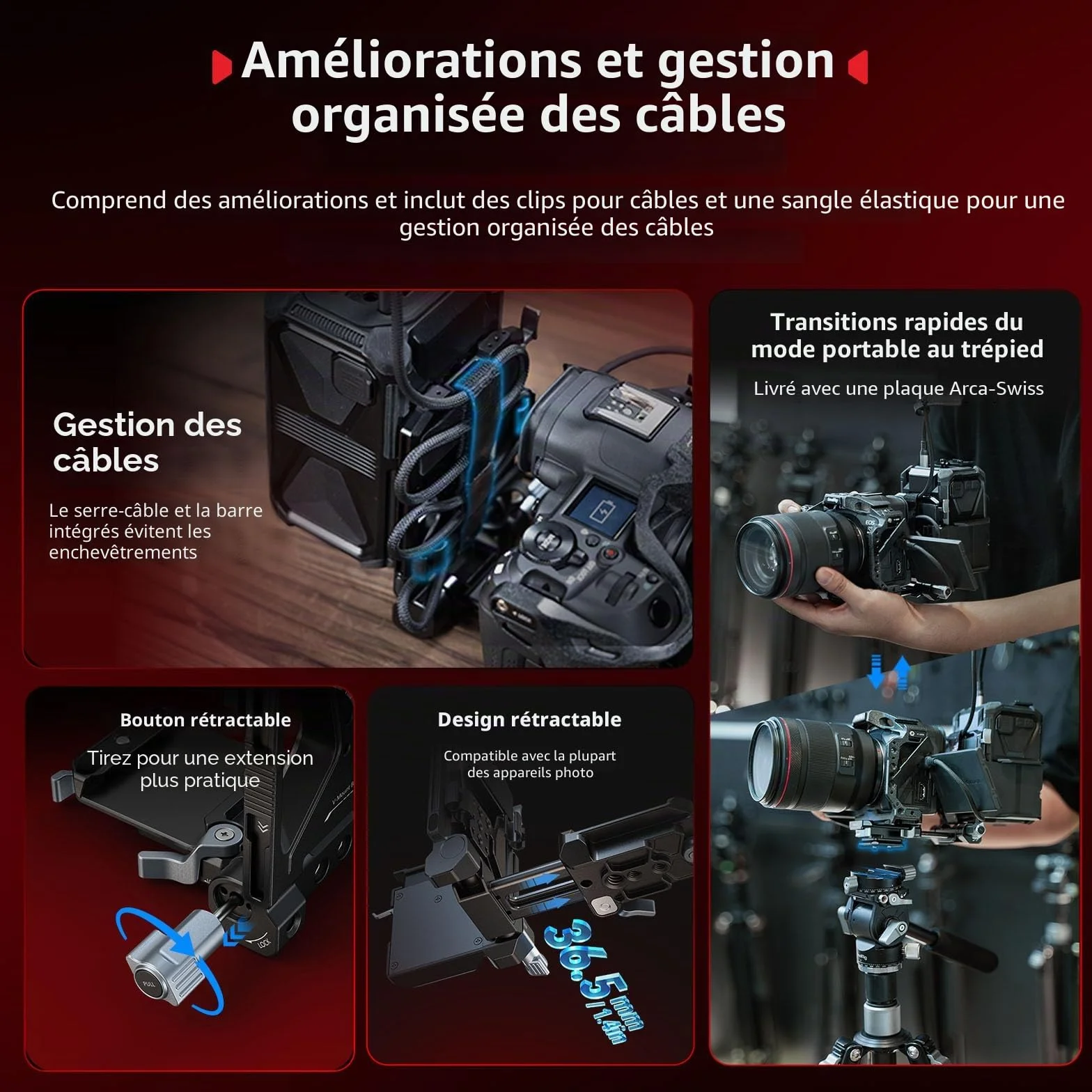 SMALLRIG V Mount Pro Kit de Plaque de Batterie Pliable, avec Plaque QR pour Arca, Support de Protection d'Ecran LCD et Clips de Câble, Support Vidéo Compact Tout-en-Un pour V Mount Batterie - 5315