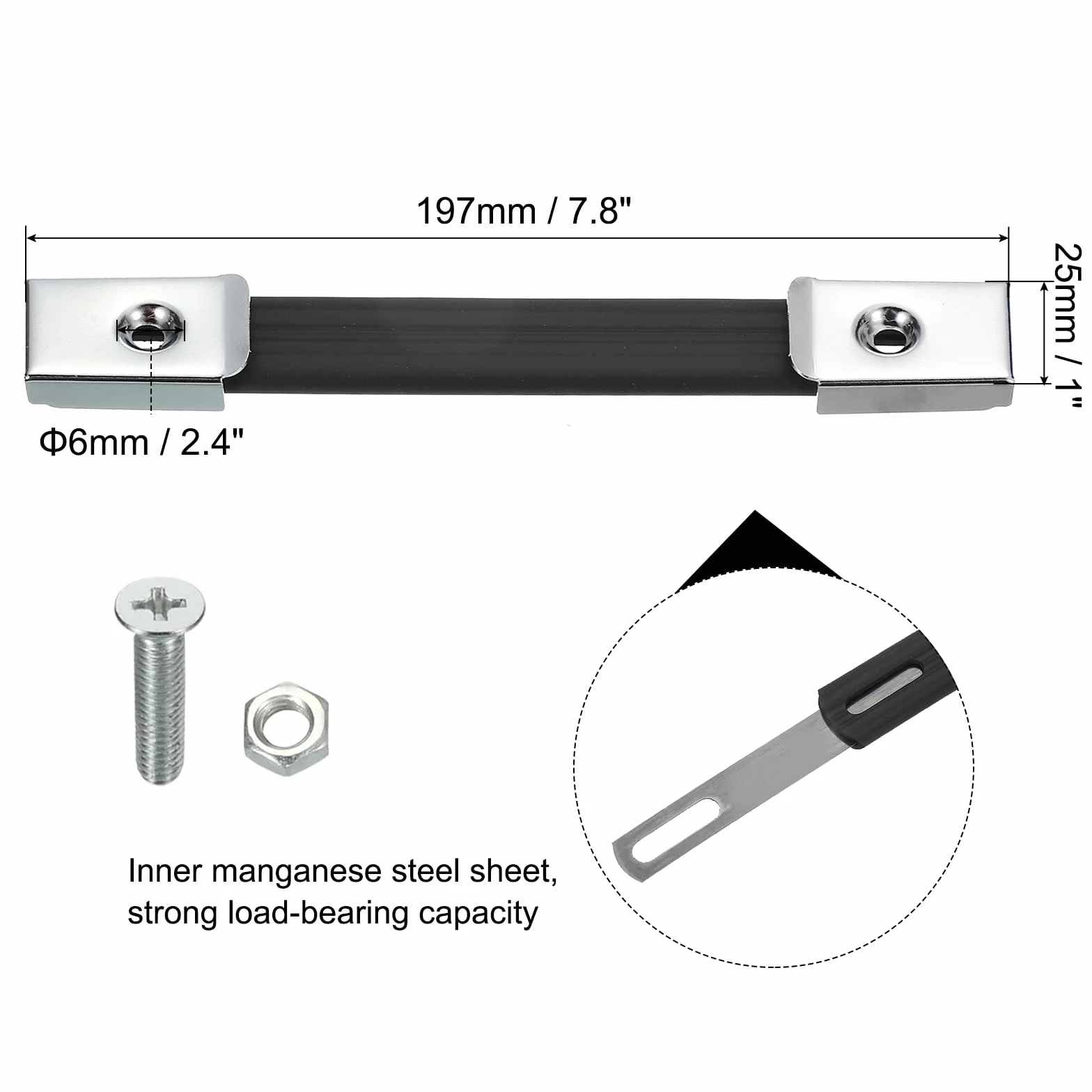 PATIKIL Poignée de Remplacement 7,8 Pouces, 2 Pièces Poignée de Sangle en Caoutchouc pour Enceintes d'Amplificateurs avec Embouts Métalliques et Accessoires de Fixation, Ton Argent