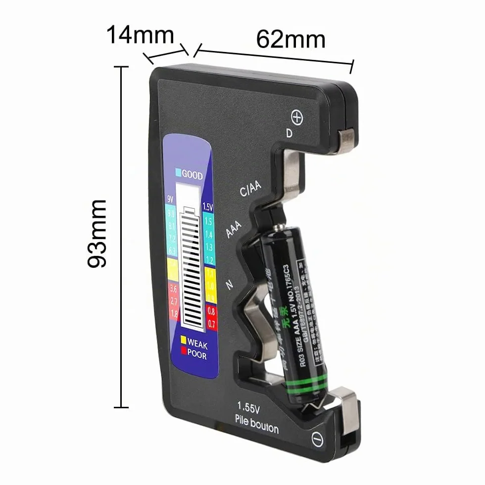 DollaTek 1,5V 9V Batterie Numérique AA AAA LR44 Testeur Universel de Capacité de Batterie de Lithium Vérificateur de Source d'Alimentation Outils de Mesure - Noir