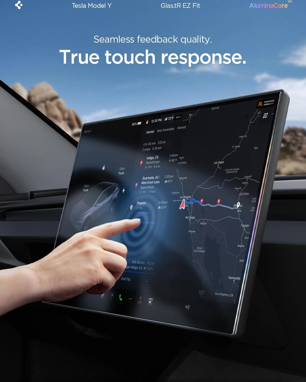 Spigen Glas.tR EZ Fit Verre Trempé pour Tesla Model Y L, Y Standard, Y Premium (2026) Y Performace (2024-2026), 16 Pouces, Mat, Anti-trace de doigt, 10H+ Protection écran