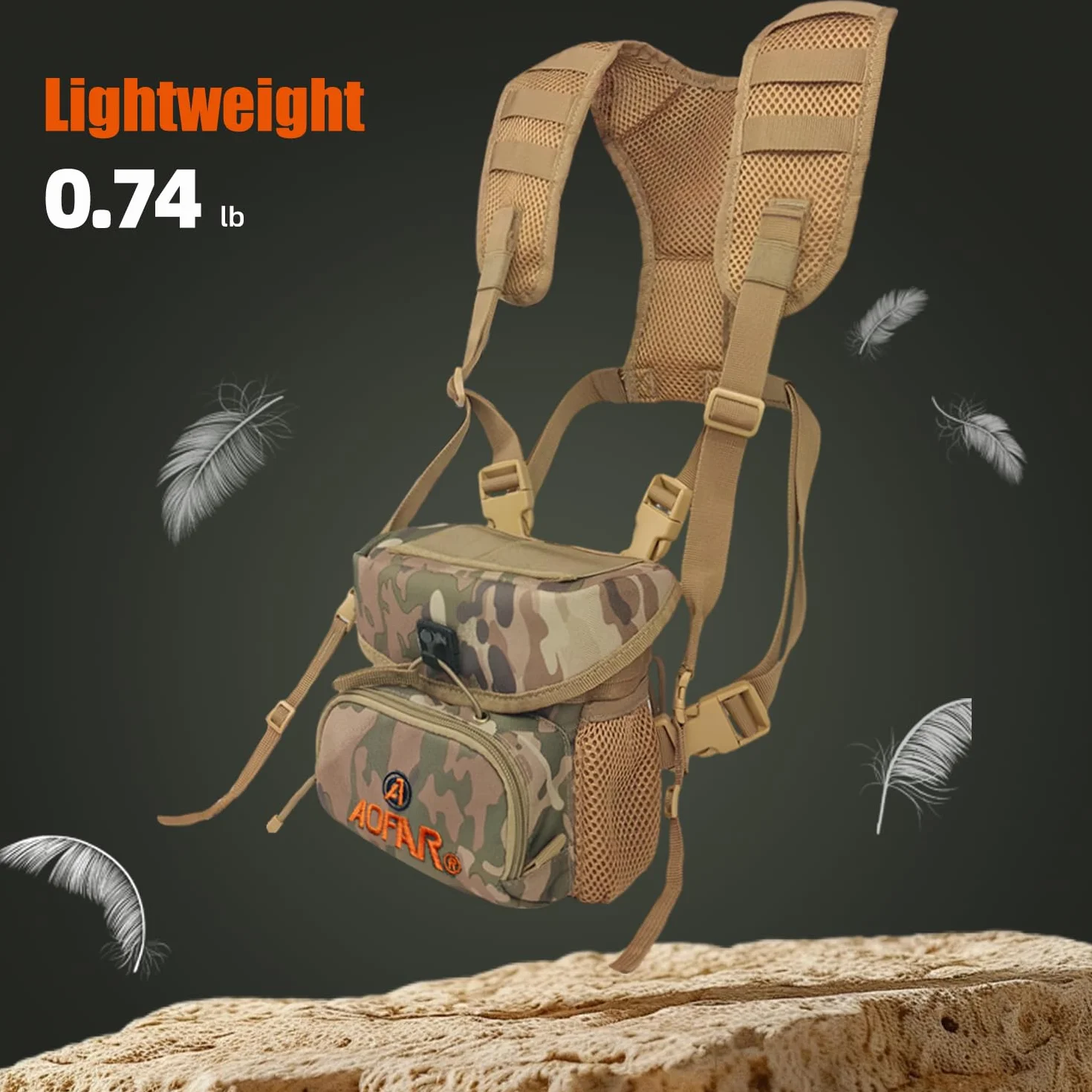 AOFAR Binoculaire Harness Chest Pack avec Sangle réglable, léger, Grande capacité, Bino Case pour Chasse, Randonnée, Tir