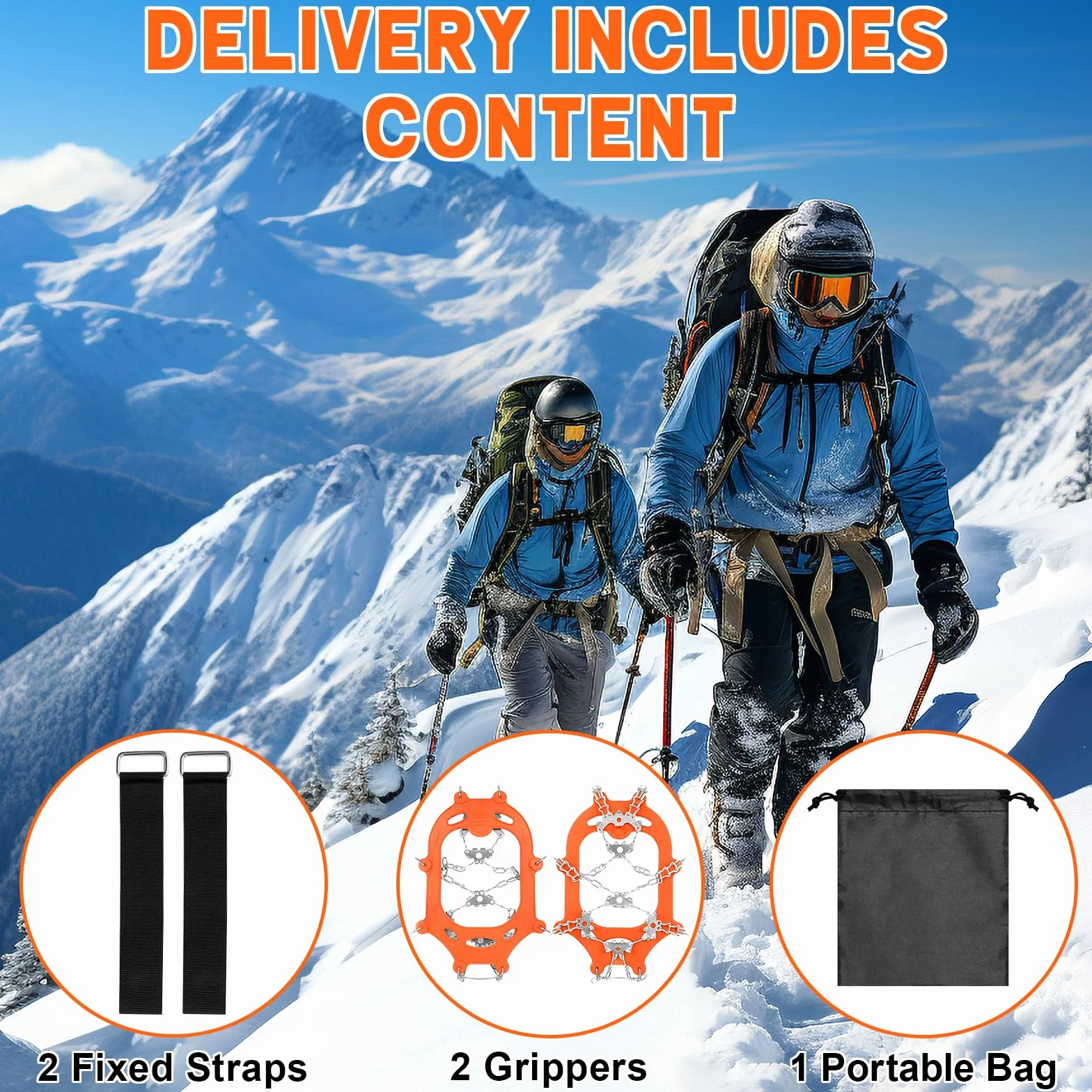 Crampons antidérapants pour Bottes de randonnée Neige Glace Traction 24 Pointes TPE Résistant Froid