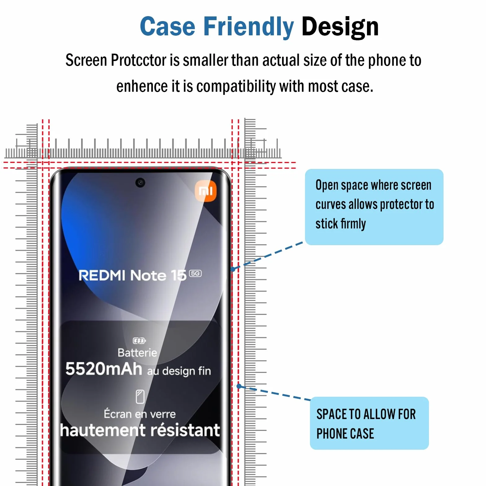 3D Verre Trempé pour Xiaomi Redmi Note 15 5G, 2+2 Pièces Protection d'écran avec Caméra Arrière Protecteur Sans Bulles Anti-Rayures HD Transparent Facile à Installer
