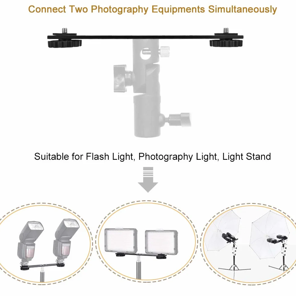 UTEBIT 2 Pcs Bracket Flash 20,5cm Support Extension Double Flash de Vis 1/4 Support Flash Studio en Alliage Aluminium Charge Maximale de 5kg pour Appareil Photo Trépied Monopode Microphone Lumière LED
