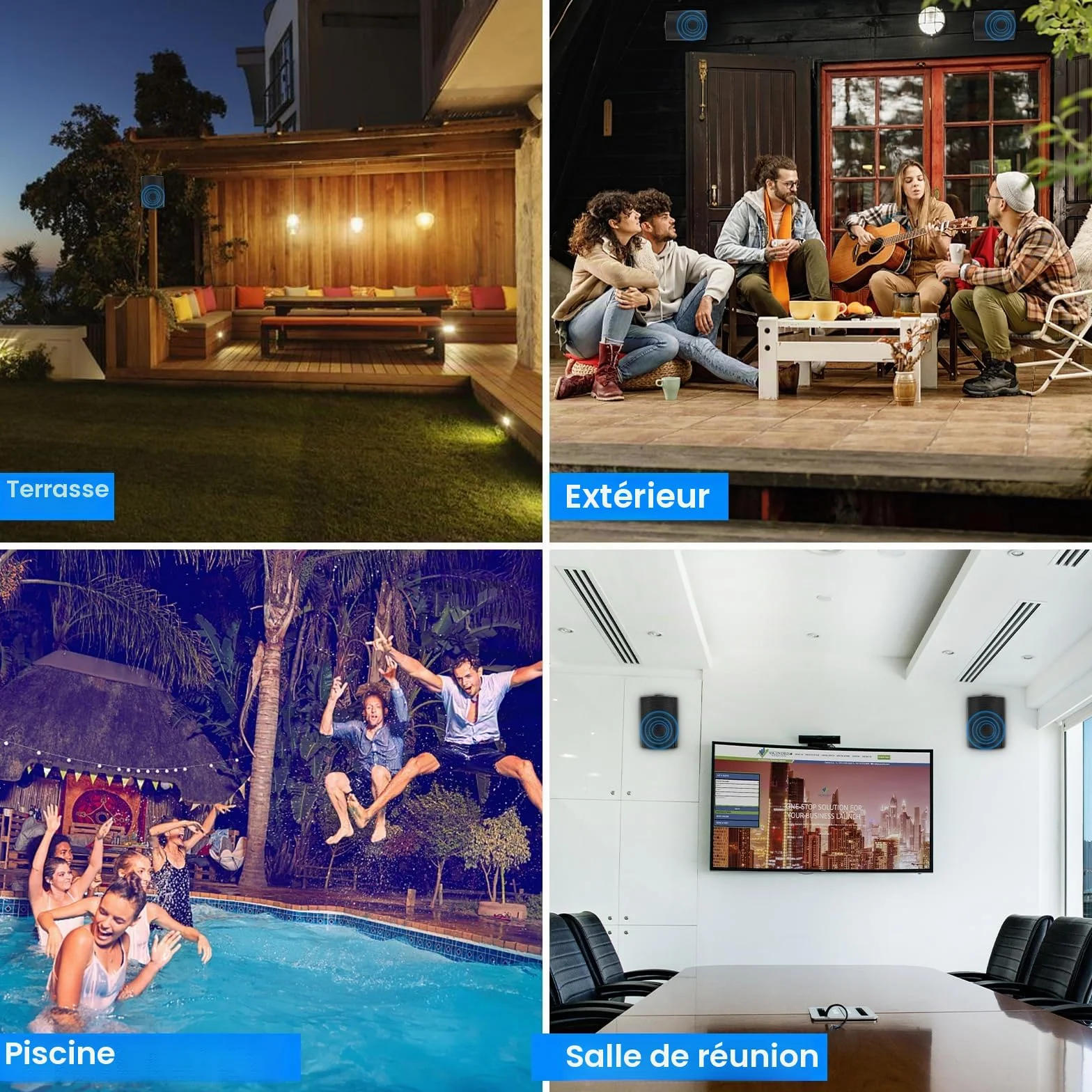 STUDIOFINIX 600Watts Etanche Enceintes d'extérieur Bluetooth 5.25 Pouces Haut-parleurs Extérieurs étanches pour intérieur extérieur(4 Haut-parleurs，Noir)