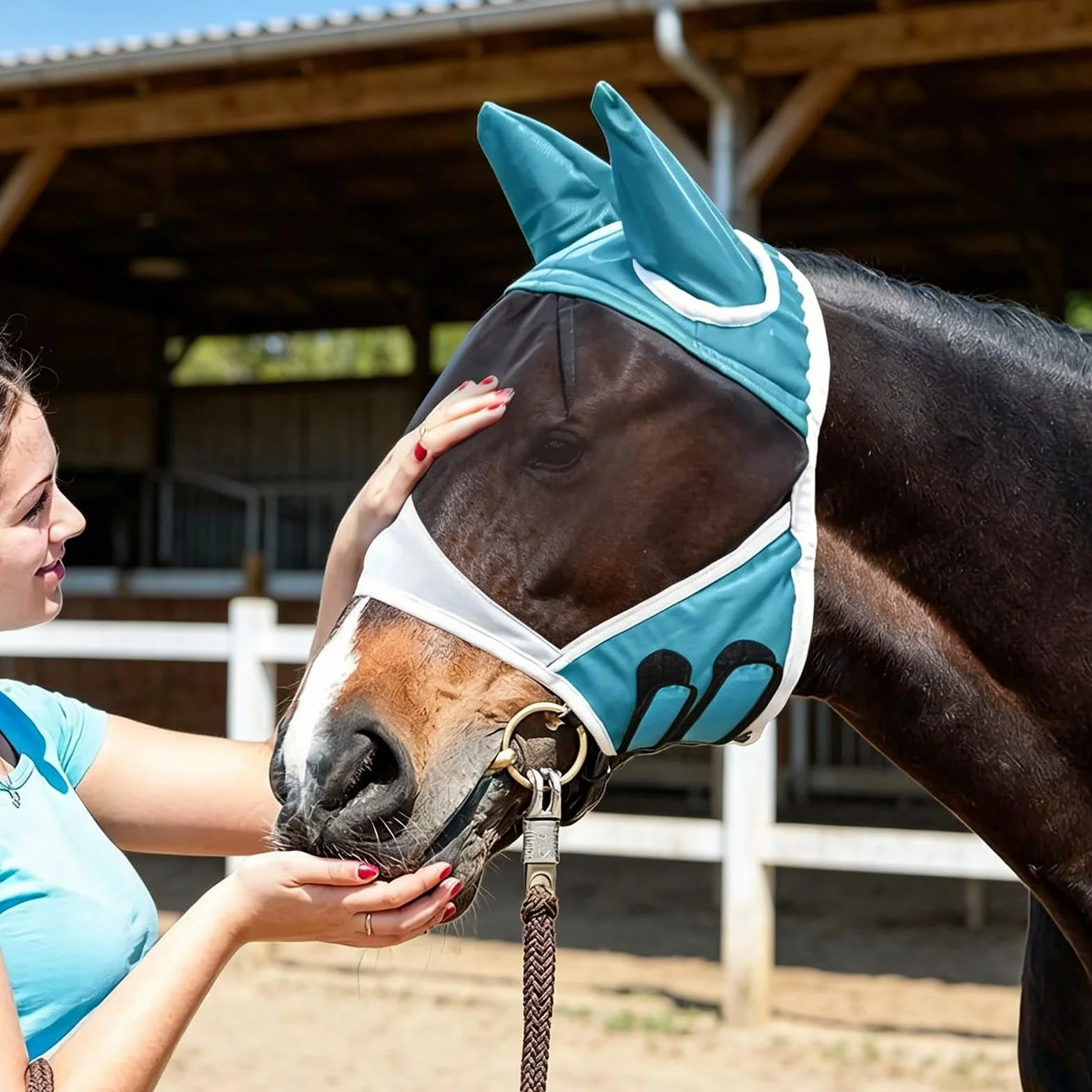 Masque Anti-Mouches pour Chevaux Bleu Protection UV (L)