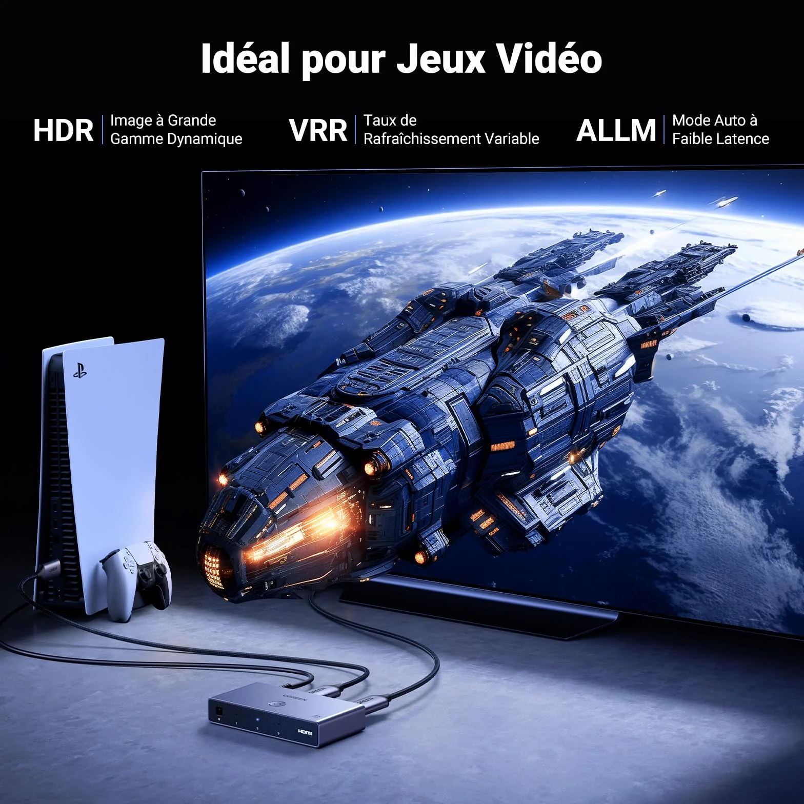UGREEN Switch HDMI 2.1 8K 60Hz Commutateur 4K 120Hz 3 Entrées 1 Sortie 48Gbps