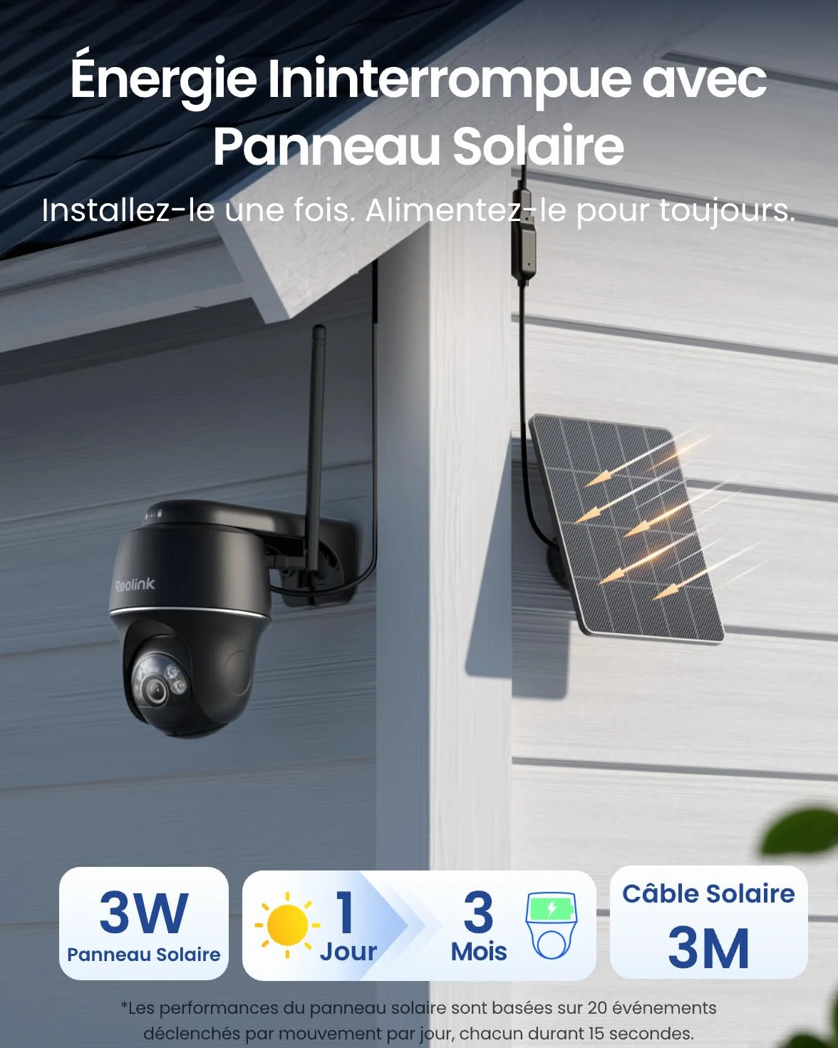 Reolink 5MP Camera Solaire Exterieur WiFi sans Fil, 2,4/5Ghz WiFi, 360° Camera Exterieur Batteries, Détection Personne/Véhicule/Animal, Audio Bidirectionnel, Siren, Argus PT+Panneau Solaire