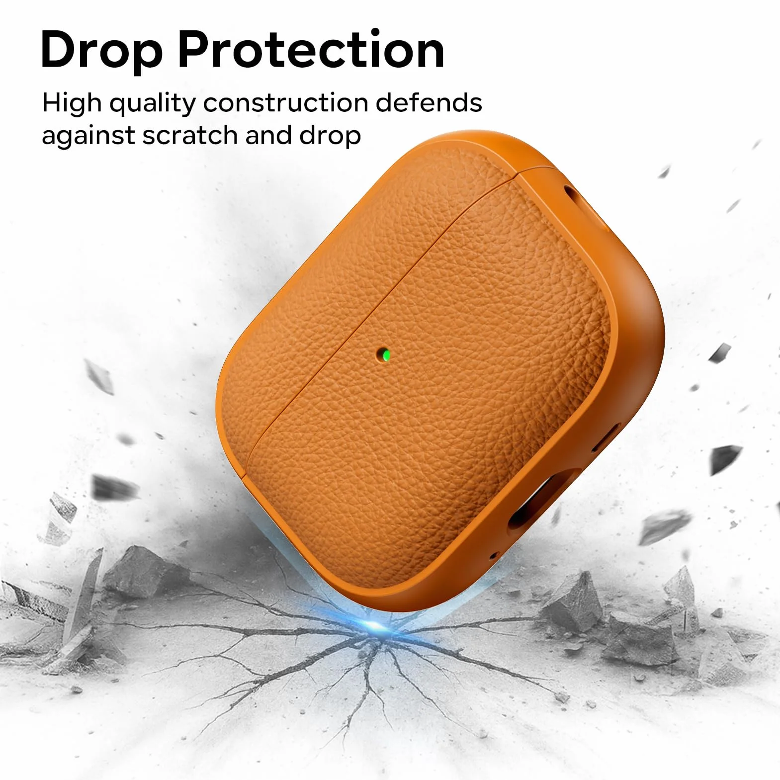 ACRONIX Coque TPU Imitation Cuir pour AirPods Pro 3 (2025) – Résistante aux Rayures et à la Poussière, LED Visible à l'avant, Protection Antichoc, Dragonne et Outil de Démontage Inclu, Orange