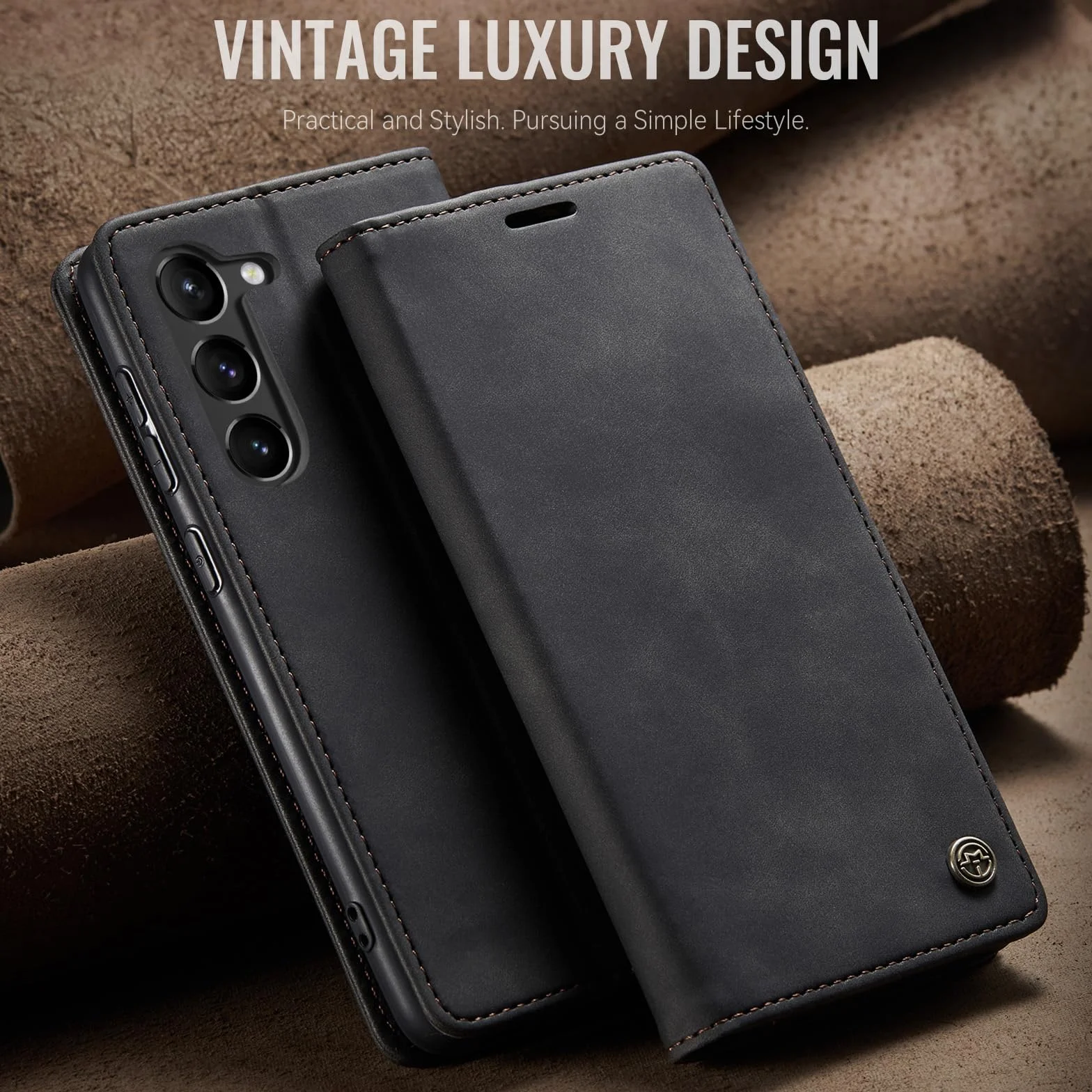 Coque pour Samsung Galaxy S23 5G Premium Housse Cuir Protection Pochette Rabat Portefeuille Flip Case Porte Magnétique Coque Étui pour Samsung Galaxy S23, Noir