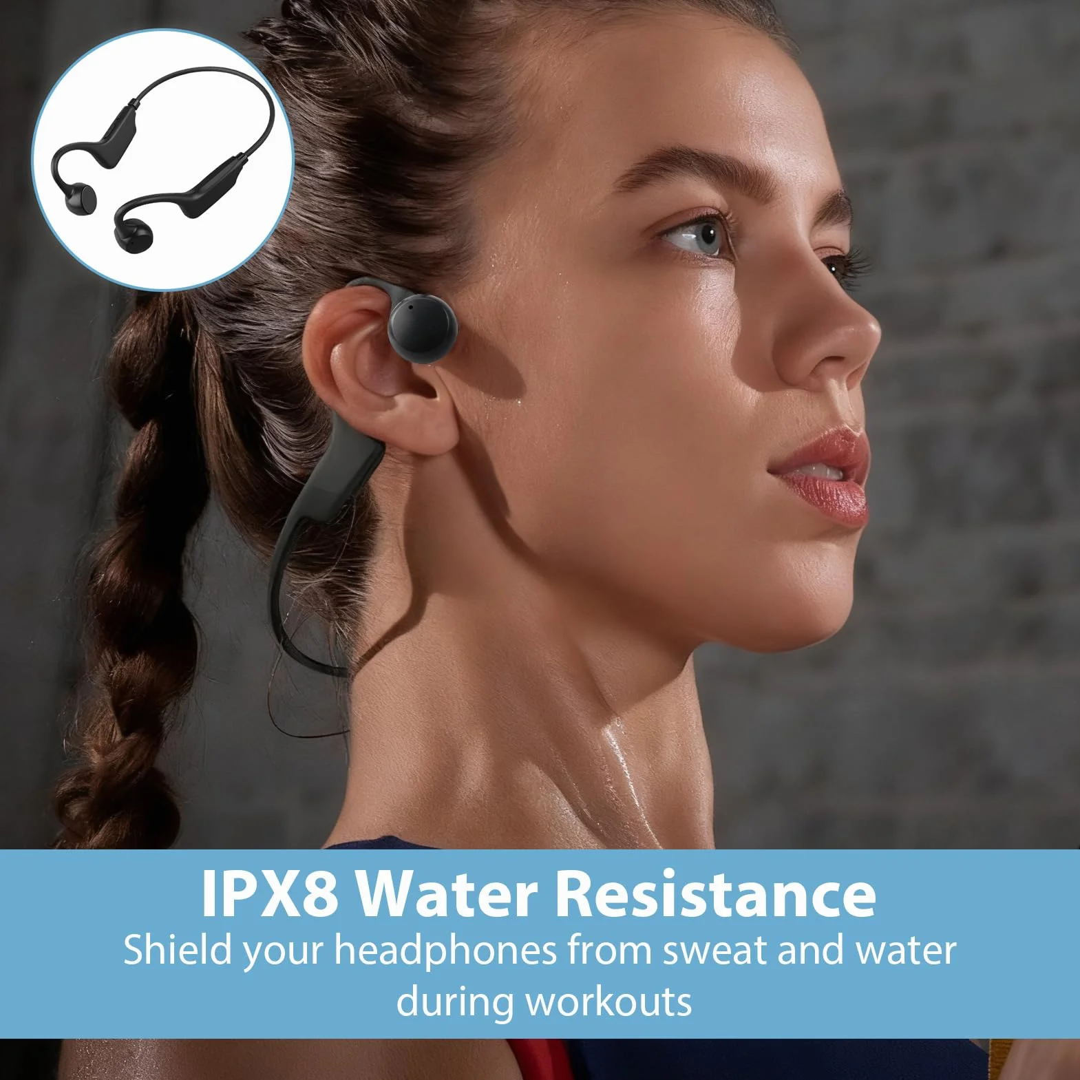 Casque Conduction Osseuse Ecouteurs Bluetooth sans Fil V5.3 HiFi Stéréo Sport avec HD Micro Casque de Sport étanche IPX8 pour Course à Pied Natation Cyclisme Fitness Bureau