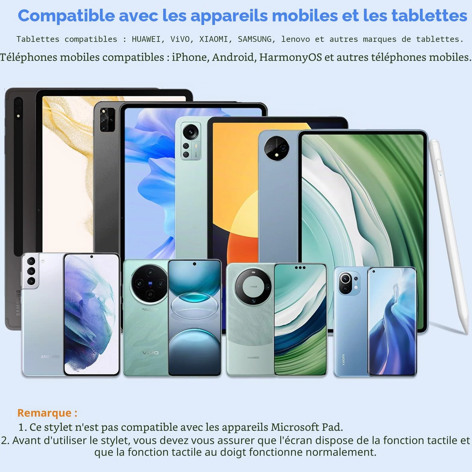 KISSLEAF Stylet Universel pour Tablette Android Samsung Lenovo Huawei Xiaomi Vivo avec 5 Astuces Pointe de 1.5 mm Charge Rapide 30min Adsorption Magnétique