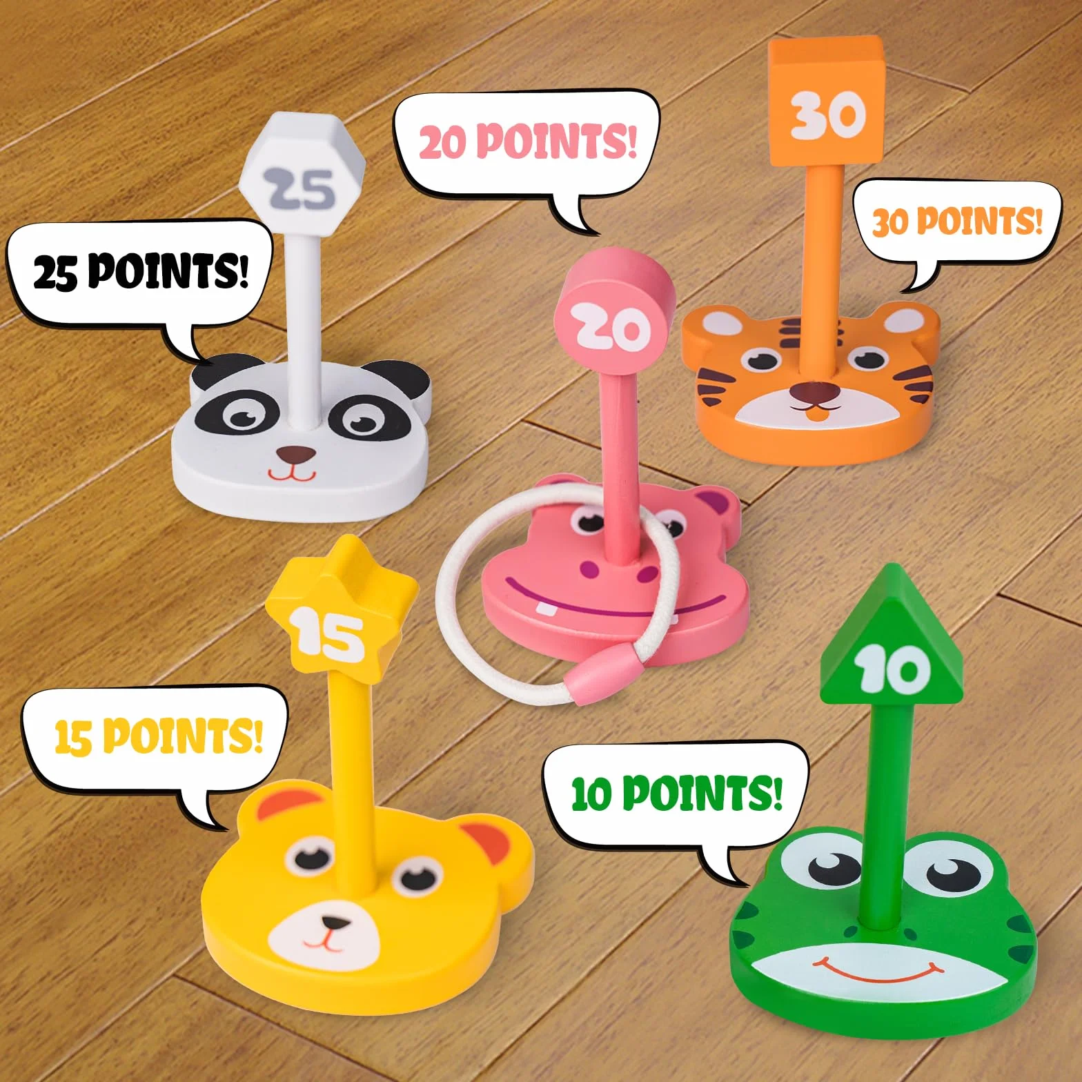 Jeu de Lancer d'Anneaux en Bois pour Enfants, Jeu d'Extérieur avec 5 Baguettes et 5 Anneaux
