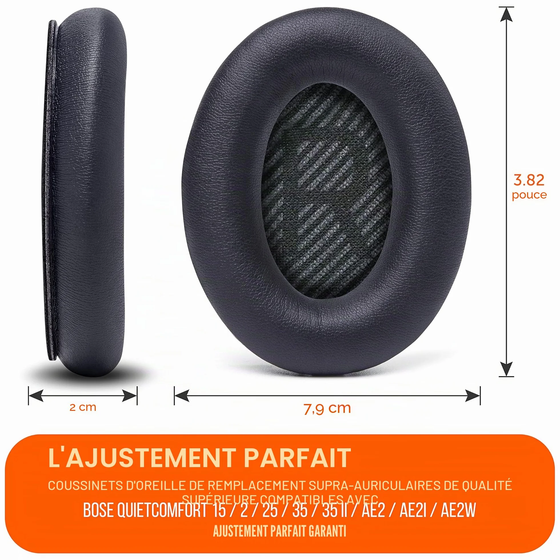 Bose QC35 QC35ii Coussinets Oreillette Cuir Souple Mousse Mémoire de Forme Noir Wicked Cushions
