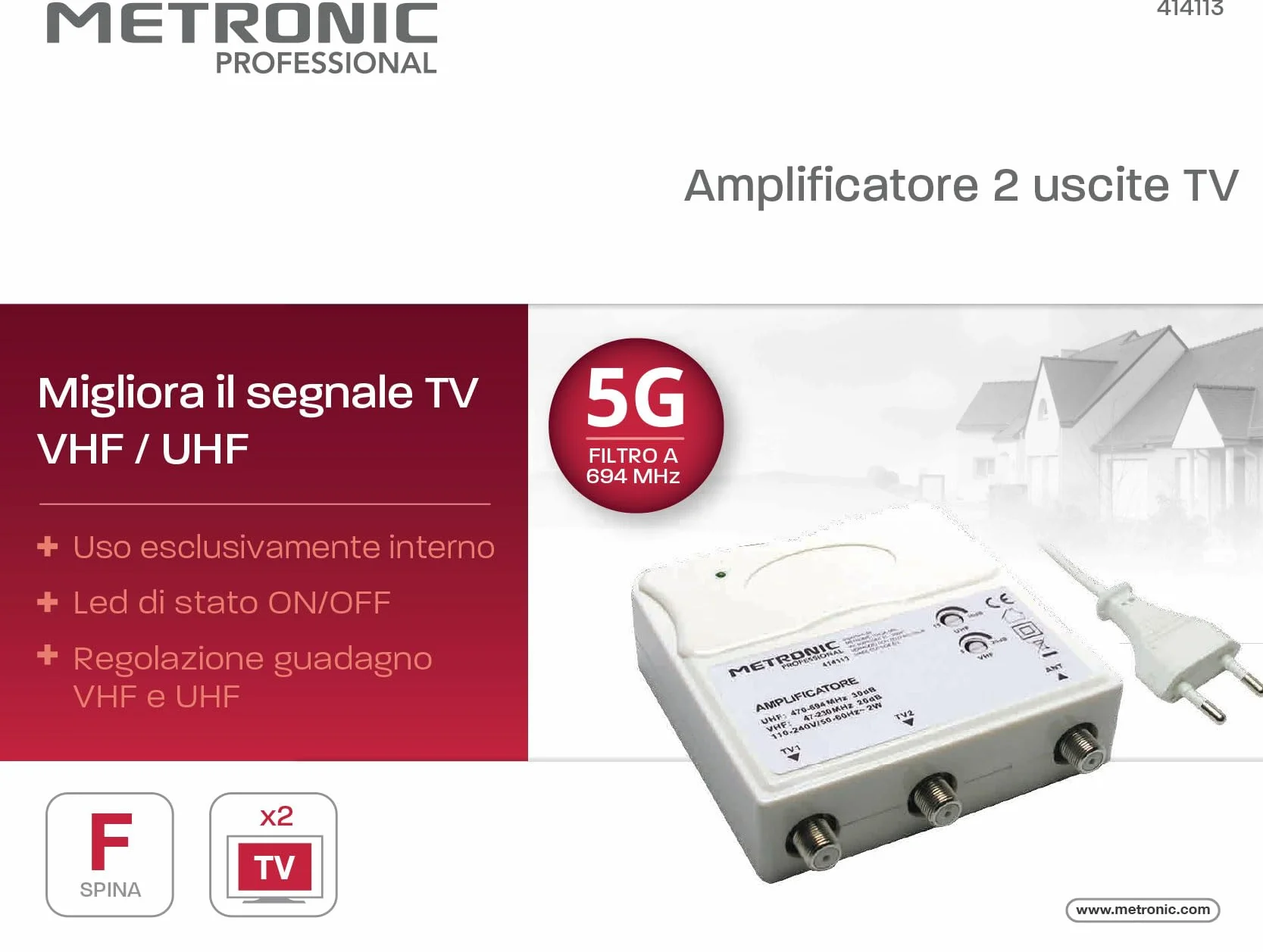 ALIRT 1IN2 TV Out HDMI 2 Ports USB 230V pour Télévision Récepteur Wally