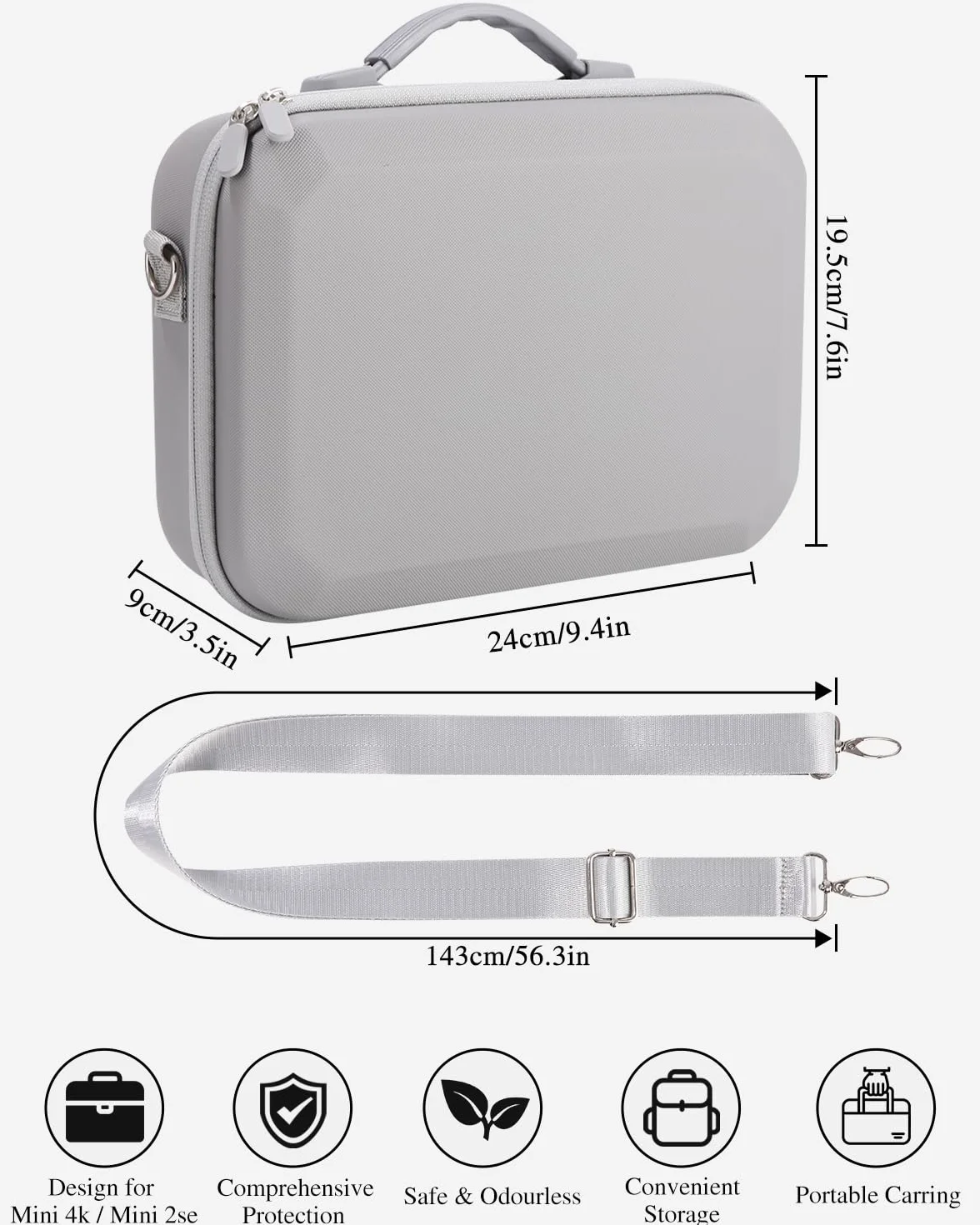 Étui pour DJI Mini 4K/2 SE, Sac de Transport Portable, Case Rigide Étanche pour DJI Mini 4K, Radiocommande RC-N1C et Accessoires, Gris